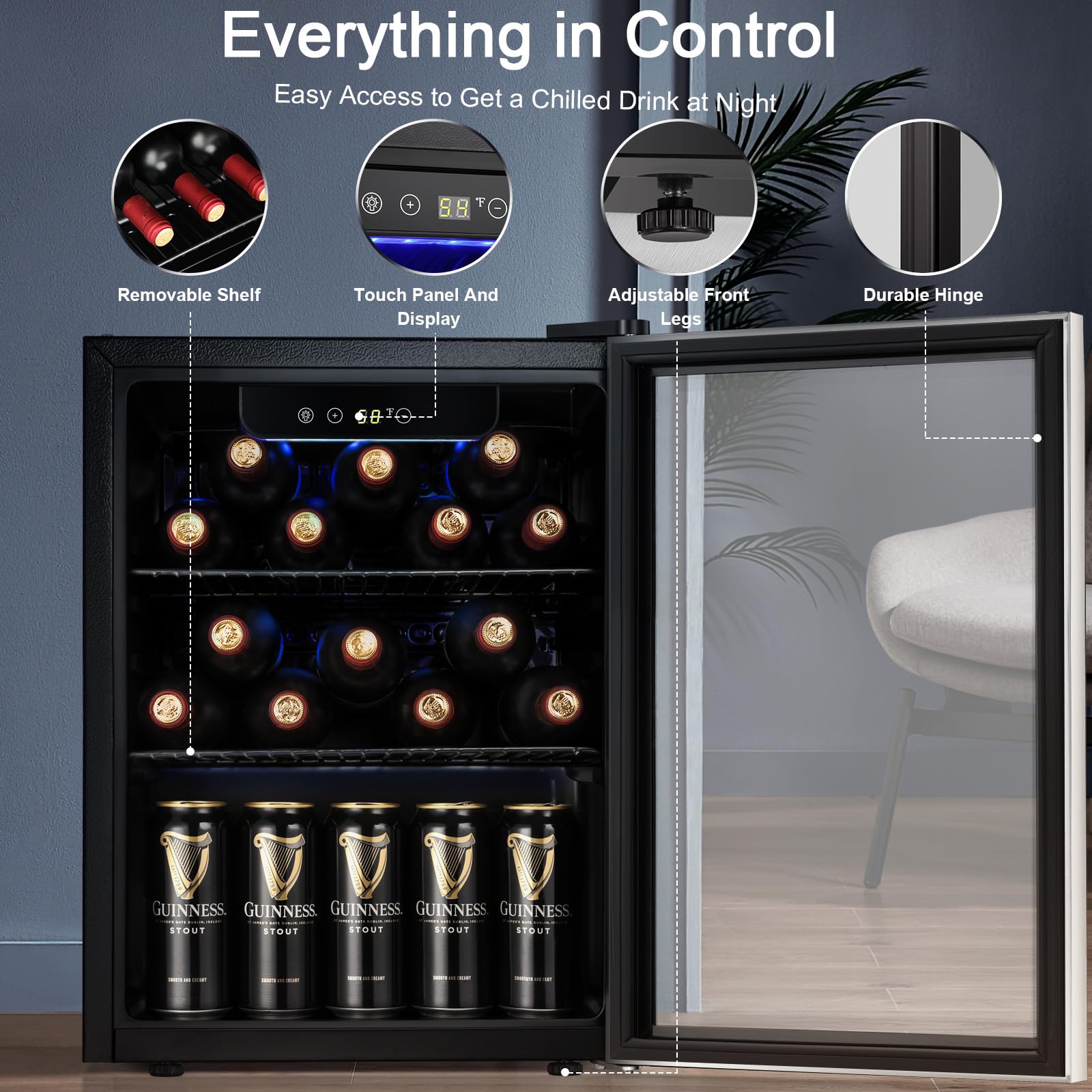 Antarctic Star 18L Beverage Refrigerator Cooler 24Can, Mini Fridge with Quiet Compressor, LED Light,Freestanding Small Fridge with Electronic Temperature Control for Home and Bar(40-61 ℉)