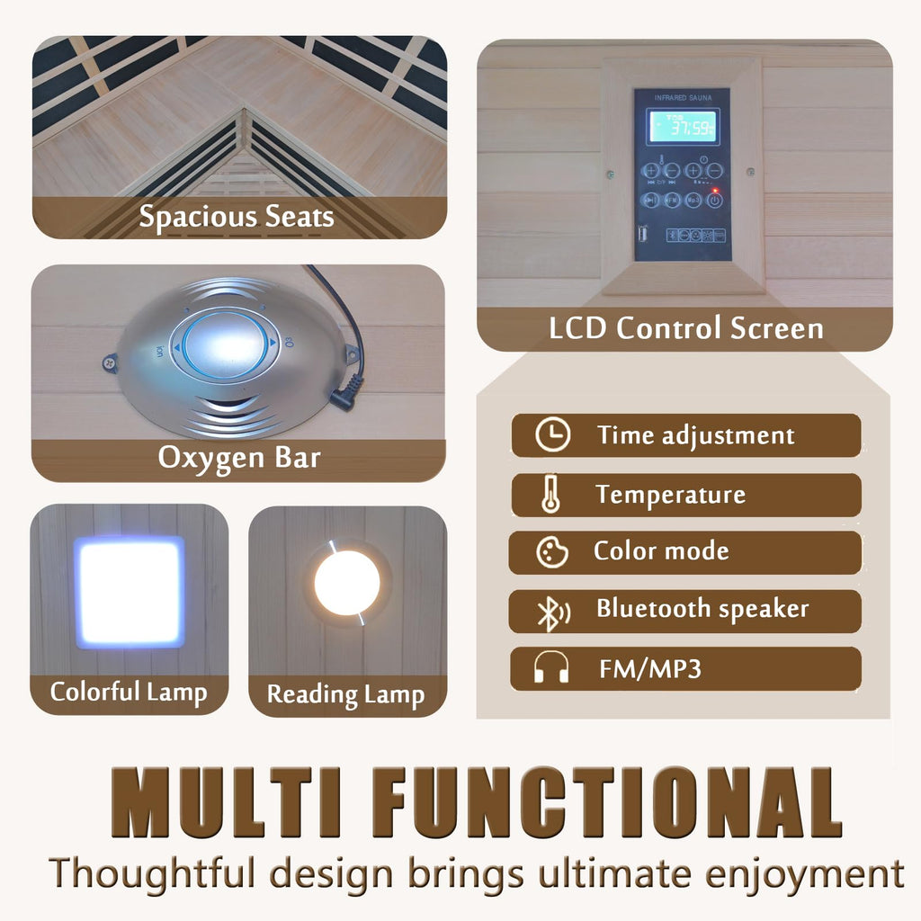 Far Infrared Sauna for 1 Person - 1050W Fast Heating, Canadian Hemlock Wood Home Sauna with Bluetooth Speaker, Chromotherapy & Oxygen Ionizer Easy Assembly Indoor Sauna for Relaxation, Detox, Home Gym