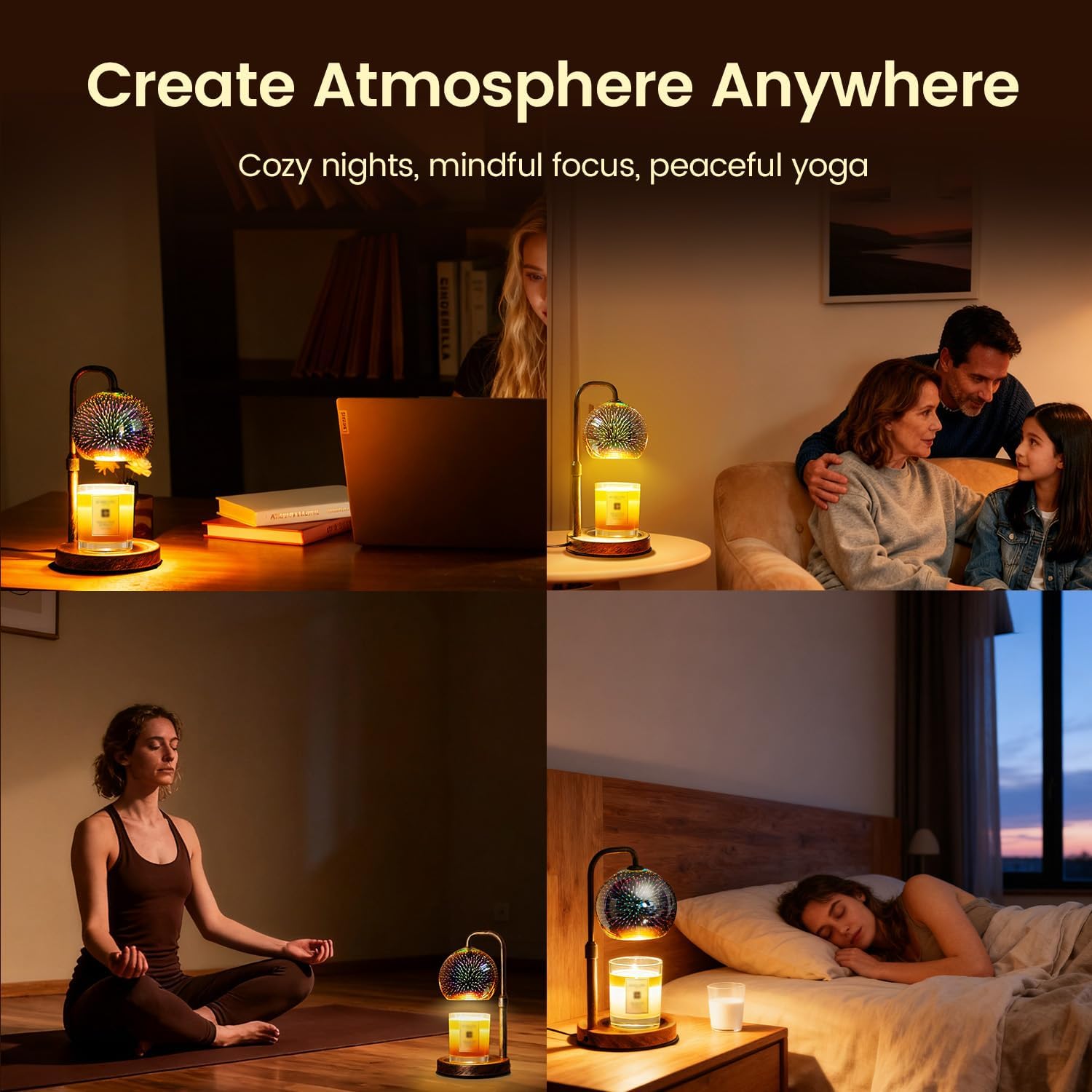 Glocusent Candle Warmer Lamp with Timer, 3D Glass Globe, Antique Base, Dimmable Height Adjustable Wax Melter for Scented Jar Candles, 2-8H Auto Off, Christmas Birthday Gifts for Women, Home Decor Gift