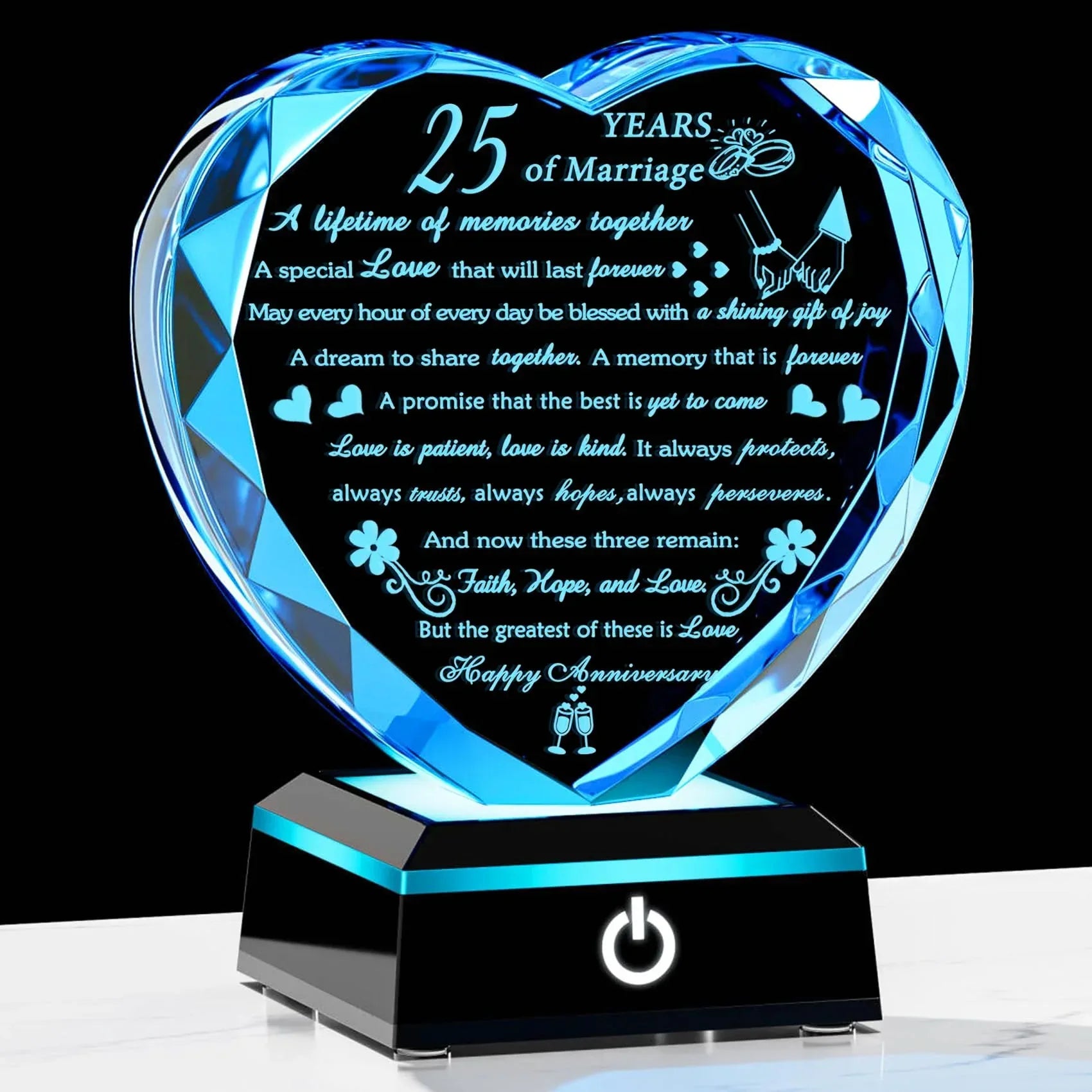 50th Wedding Anniversary Crystal Gifts for Couples Parents with Colorful LED Base Heart Romantic Happy 50th Anniversary Plaque Gift for Husband Wife 50 Years of Marriage Gifts for Her Him - Unique Gift Market