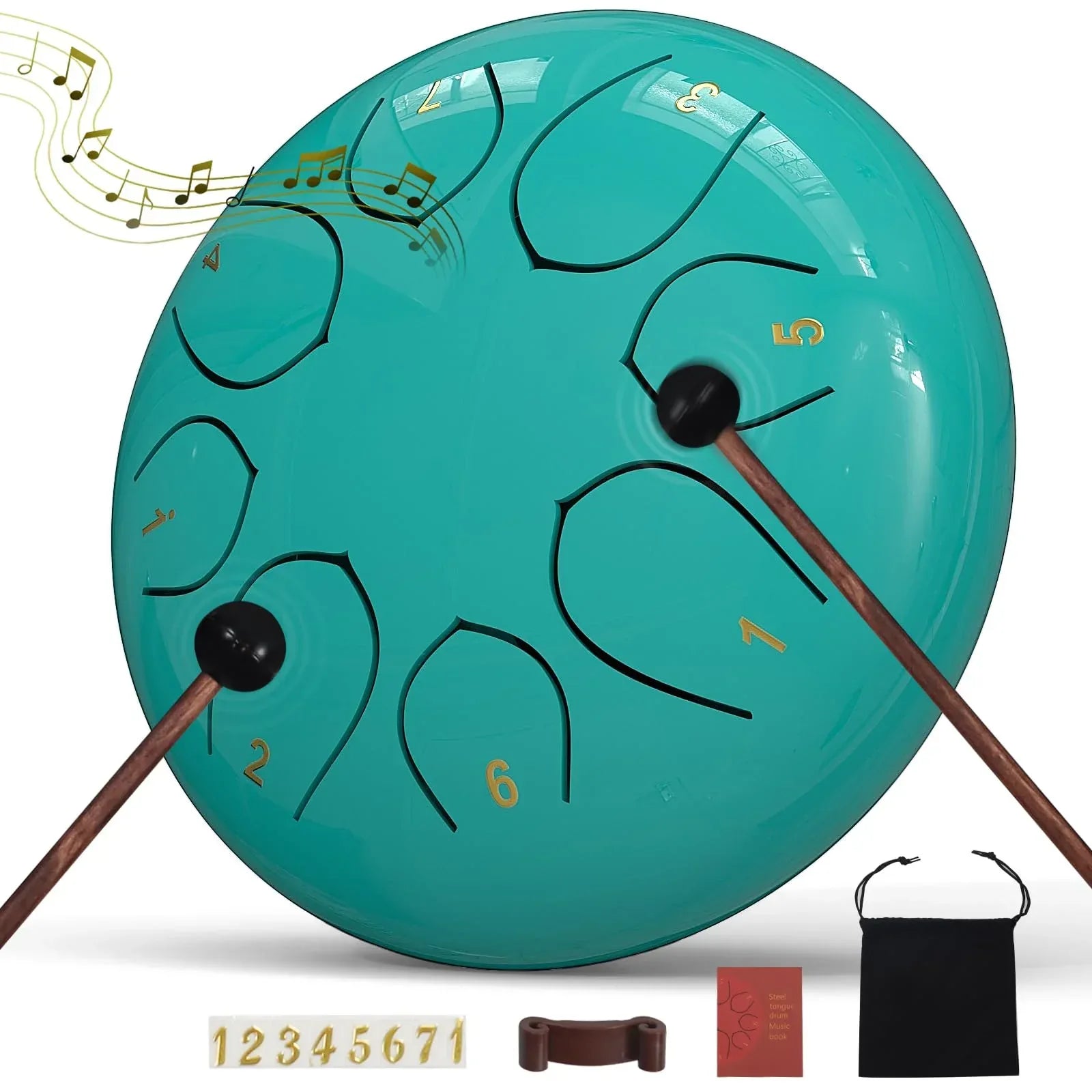 Rain Drum for Outside Garden, 6 Inches 8 Notes Steel Tongue Chakra Drums, Waterproof Meditation Rain Chime, Musical Instruments for Adult Gift with Bag, Music Book, Drum Mallets (Green) - Unique Gift Market