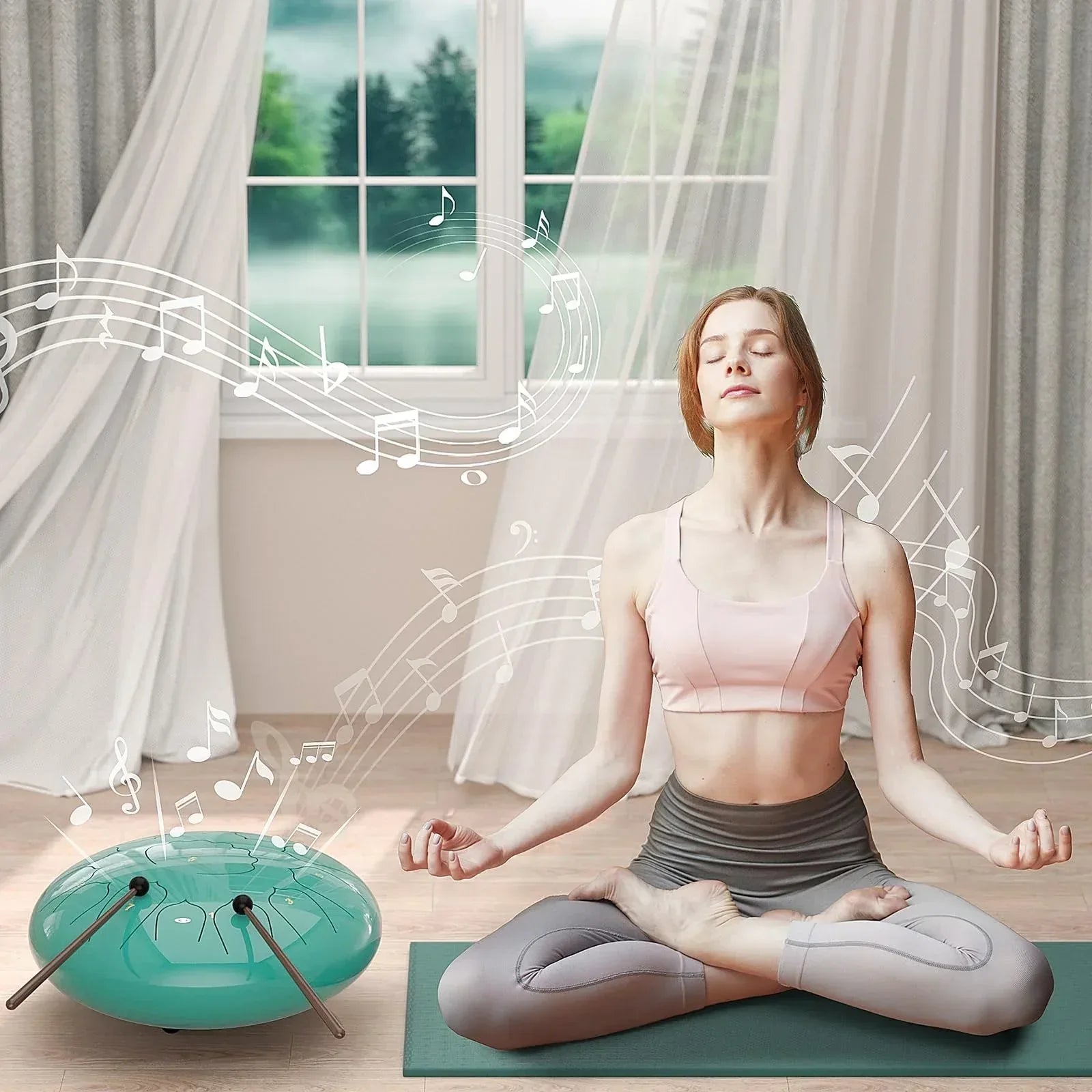 Rain Drum for Outside Garden, 6 Inches 8 Notes Steel Tongue Chakra Drums, Waterproof Meditation Rain Chime, Musical Instruments for Adult Gift with Bag, Music Book, Drum Mallets (Green) - Unique Gift Market