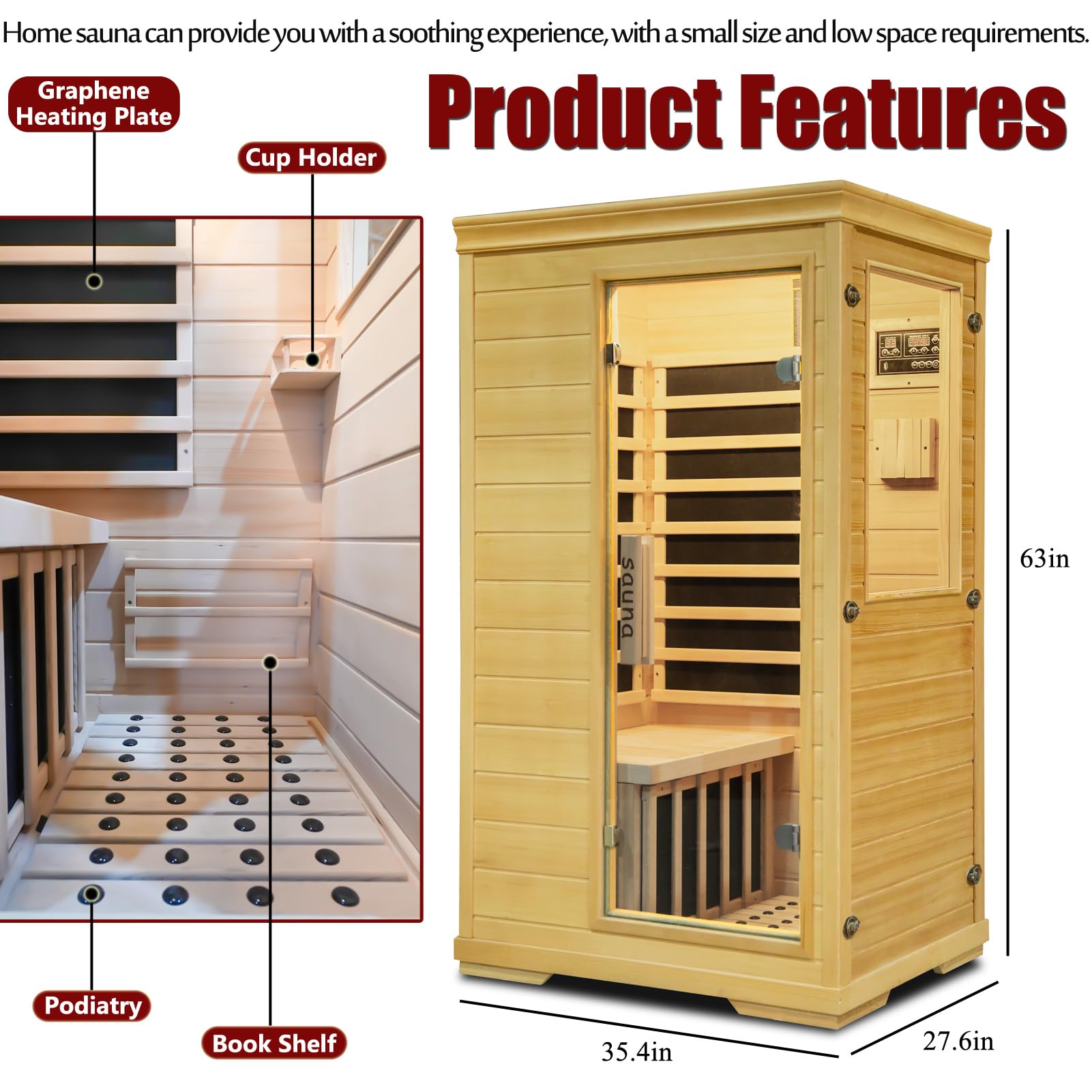 Far Infrared Sauna for 1 Person - 1050W Fast Heating, Canadian Hemlock Wood Home Sauna with Bluetooth Speaker, Chromotherapy & Oxygen Ionizer Easy Assembly Indoor Sauna for Relaxation, Detox, Home Gym