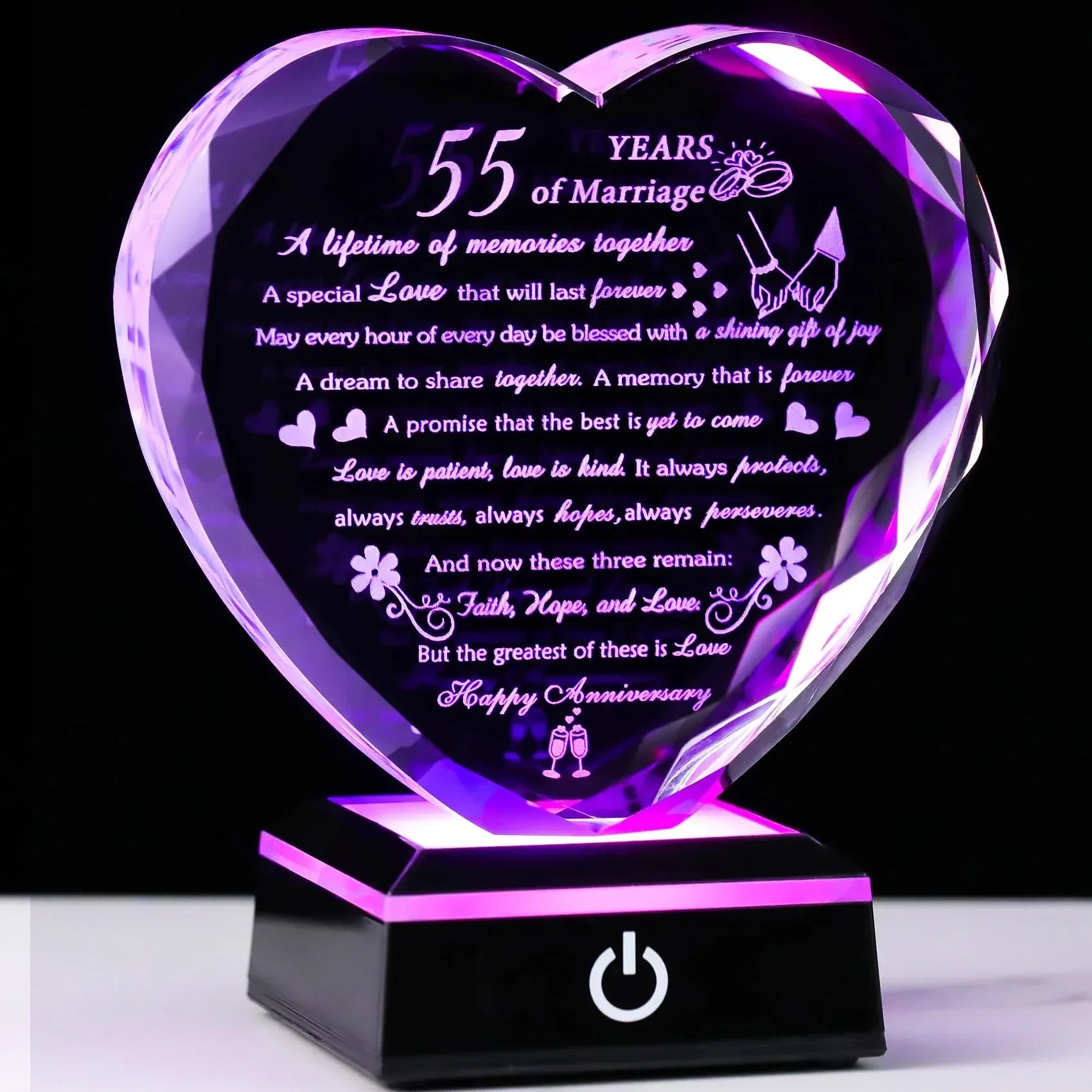 50th Wedding Anniversary Crystal Gifts for Couples Parents with Colorful LED Base Heart Romantic Happy 50th Anniversary Plaque Gift for Husband Wife 50 Years of Marriage Gifts for Her Him - Unique Gift Market