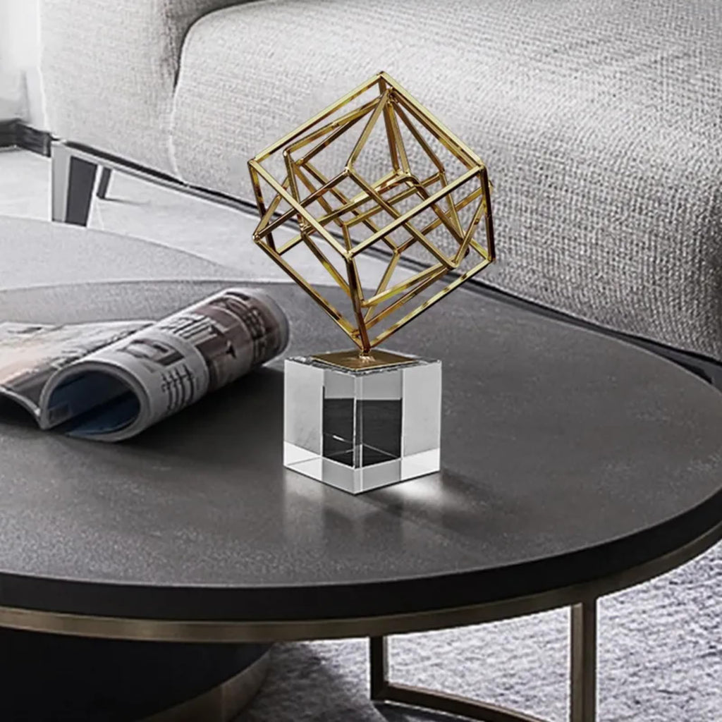 Homary Modern Abstract Art Decoration Metal Globe Ornament Sculpture Decor with Rectangle Stand Black & Gold