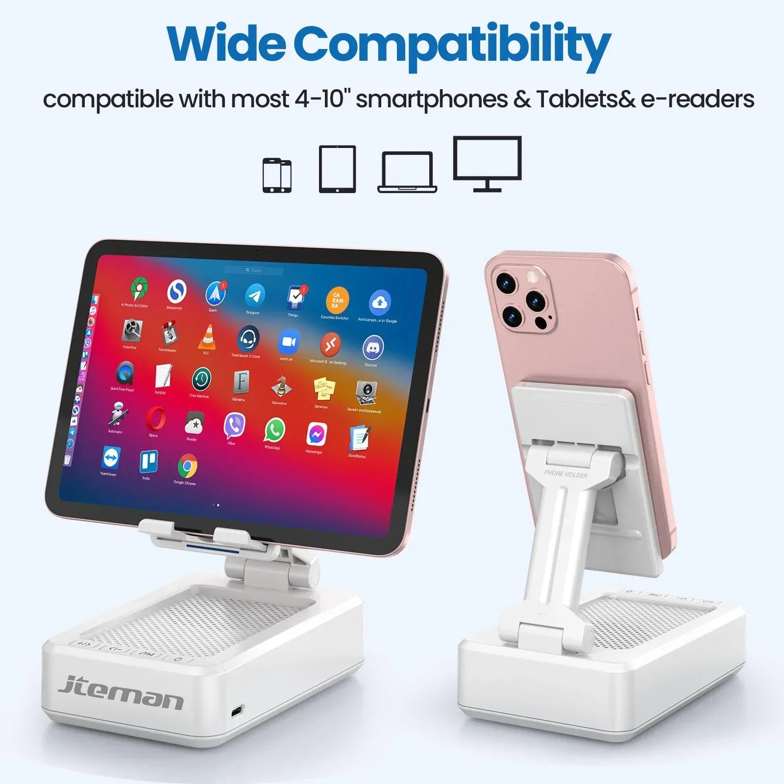 Cell Phone Stand with Wireless Bluetooth Speaker and Anti-Slip Base HD Surround Sound Perfect for Home and Outdoors with Bluetooth Speaker for Desk Compatible with iPhone/ipad/Samsung Galaxy - Unique Gift Market