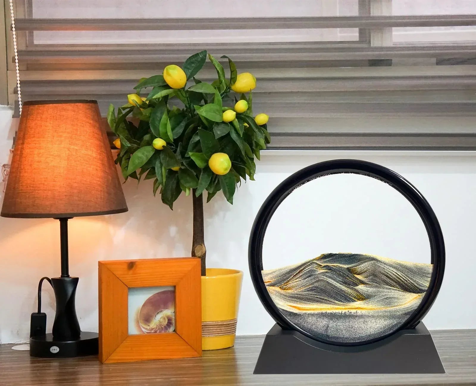 Moving Sand Art Picture - Sand Art Liquid Motion 3D Deep Sea Sandscape, Round Glass Frame Display Flowing Sand Relaxing Toy for Desktop Home Office Work Ocean Decor(Black, 7") - Unique Gift Market