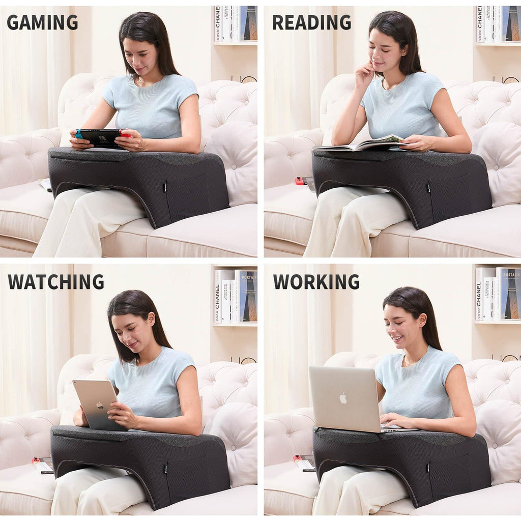 Reading Pillow for Gaming, Extra Large Laptop Pillow for Adult, Memory Foam Lap Desk Gaming Pillow for Reading, Working, Playing Steam Deck Switch or Sitting in Bed Floor Sofa(Grey) - Unique Gift Market