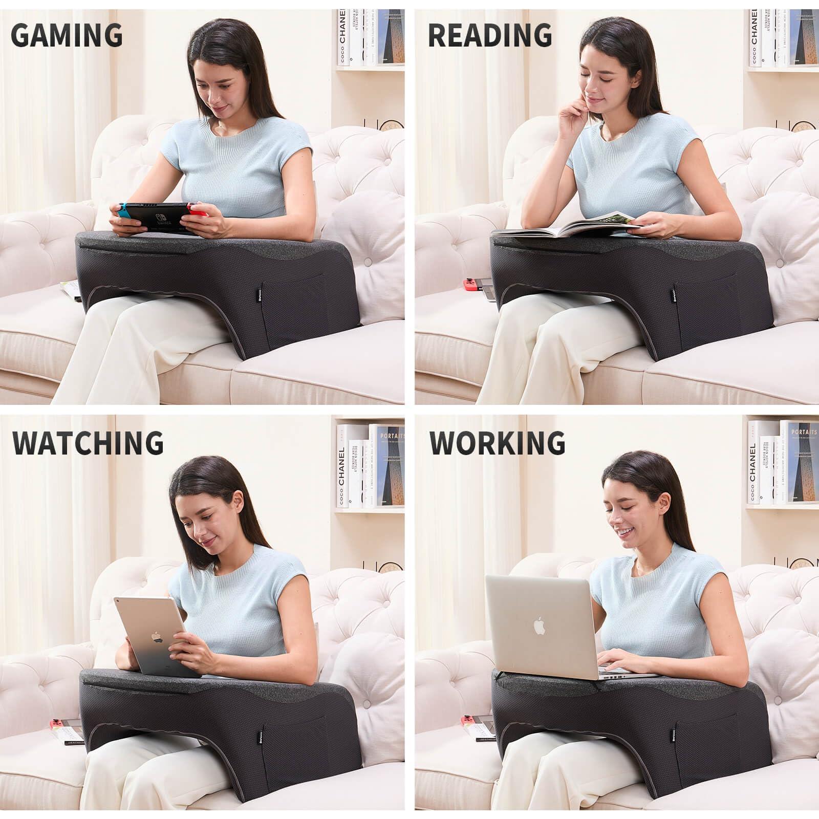 Reading Pillow for Gaming, Extra Large Laptop Pillow for Adult, Memory Foam Lap Desk Gaming Pillow for Reading, Working, Playing Steam Deck Switch or Sitting in Bed Floor Sofa(Grey) - Unique Gift Market