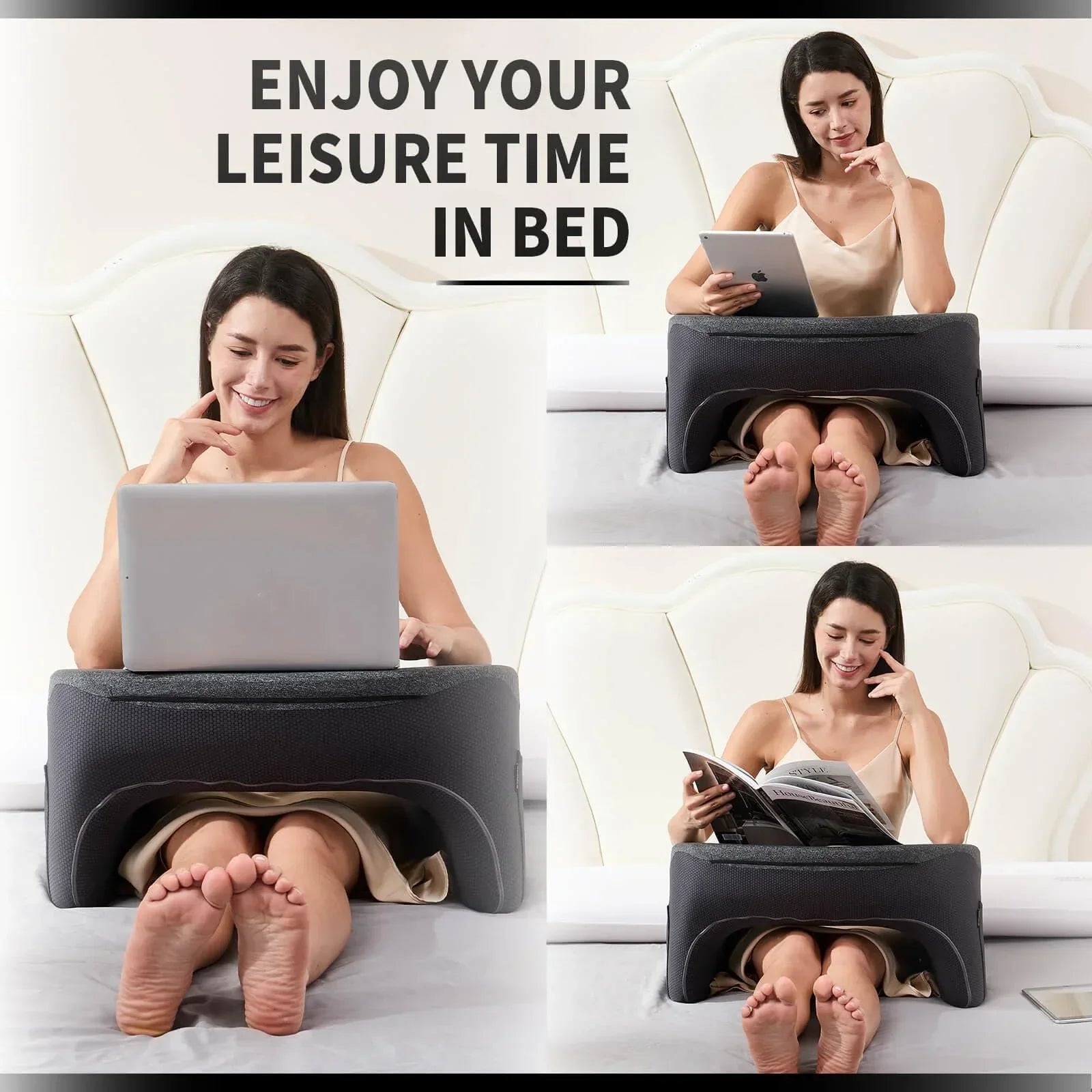 Reading Pillow for Gaming, Extra Large Laptop Pillow for Adult, Memory Foam Lap Desk Gaming Pillow for Reading, Working, Playing Steam Deck Switch or Sitting in Bed Floor Sofa(Grey) - Unique Gift Market