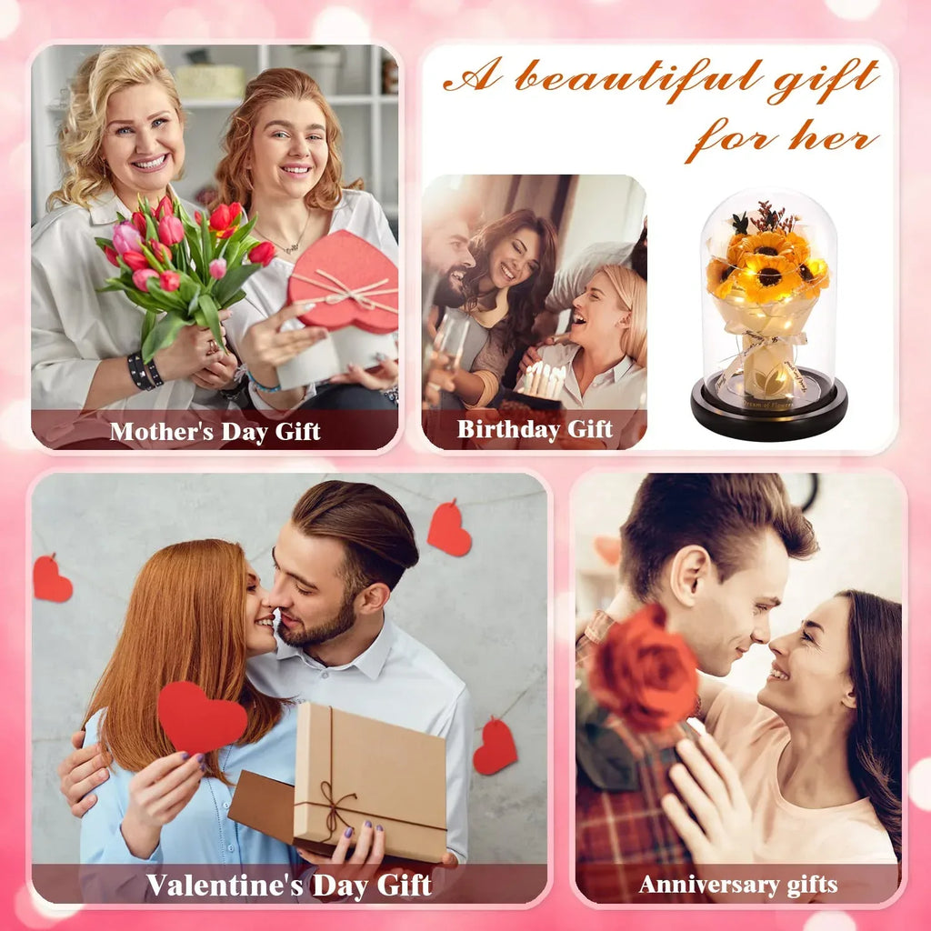 Valentines Day Gifts for Her,Valentines Flower Gifts for Women,Rose in Glass Dome with 2 Light Modes,Light Up Rose Flowers,Valentines Anniversary Birthday Gifts for Women, Mom, Wife, Girlfriend - Unique Gift Market
