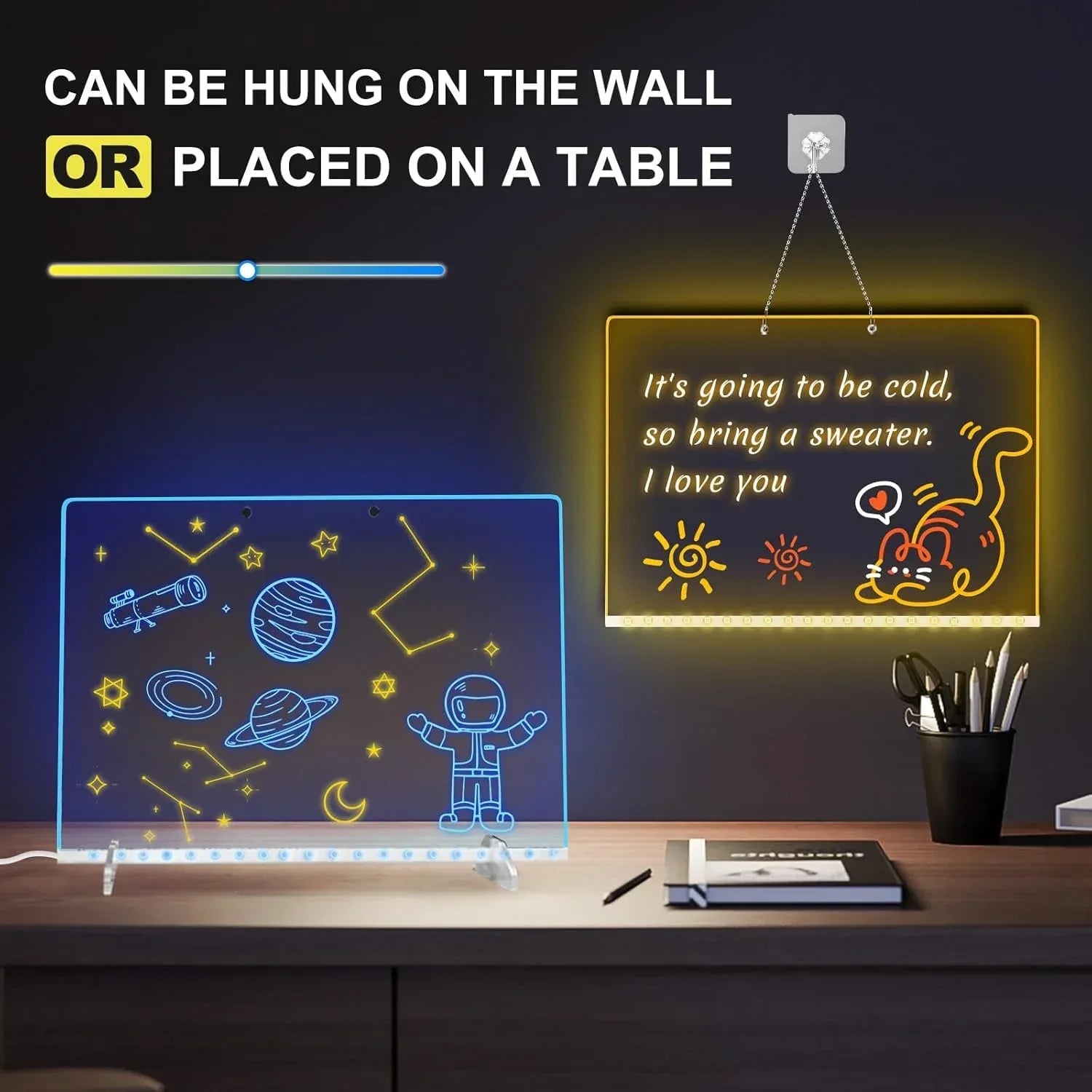 LED Note Board with 7 Colors, Includes Adapter, 13"x10" Led Drawing Board for Kids, Light Up Dry Erase Boards with 7 Markers, Soft Cloth, Hanging Chain, Holiday Trend Gift - Unique Gift Market
