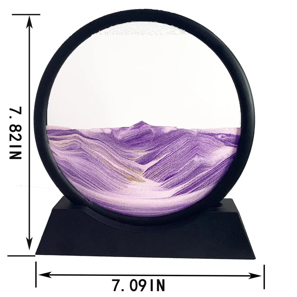 Moving Sand Art Picture - Sand Art Liquid Motion 3D Deep Sea Sandscape, Round Glass Frame Display Flowing Sand Relaxing Toy for Desktop Home Office Work Ocean Decor(Black, 7") - Unique Gift Market