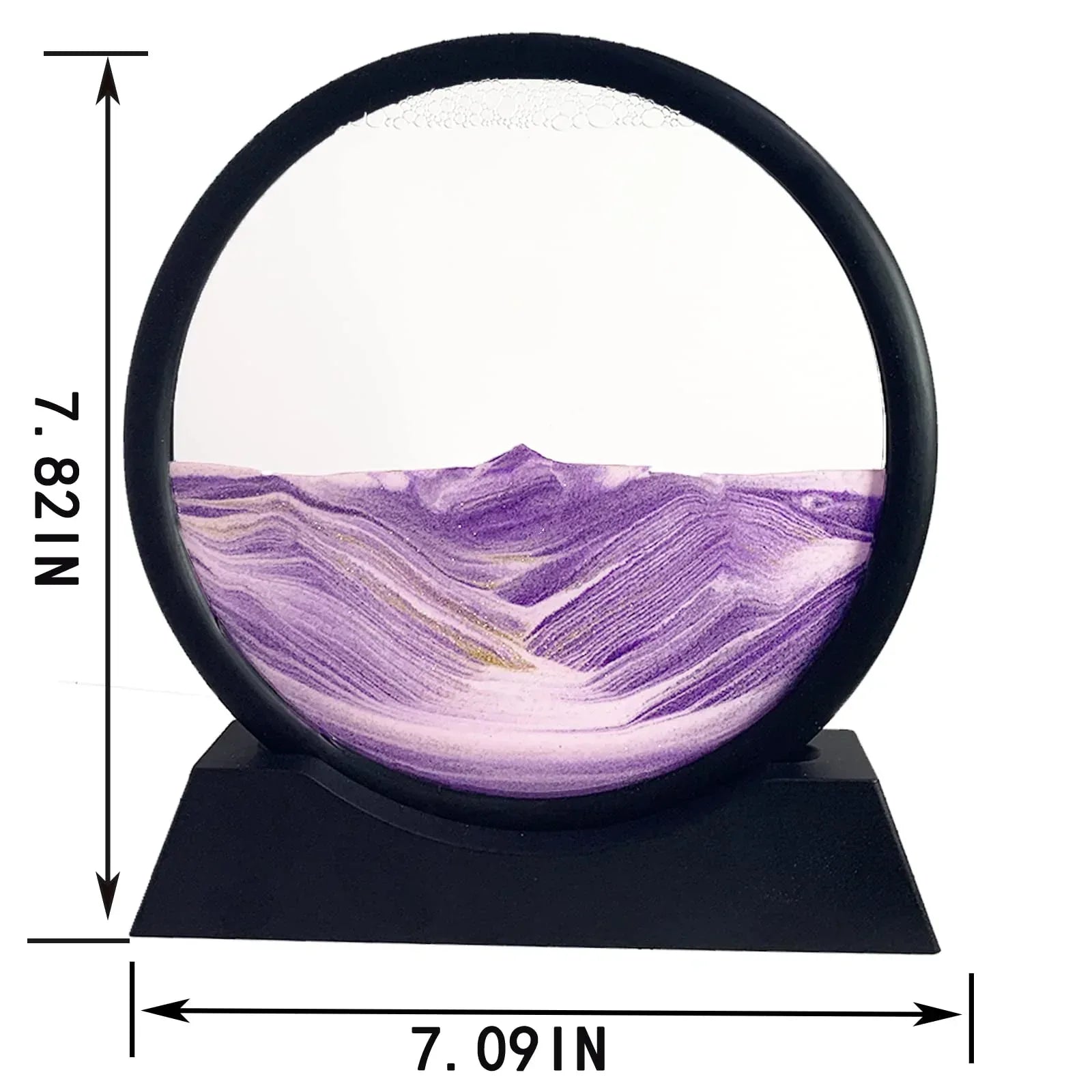 Moving Sand Art Picture - Sand Art Liquid Motion 3D Deep Sea Sandscape, Round Glass Frame Display Flowing Sand Relaxing Toy for Desktop Home Office Work Ocean Decor(Black, 7") - Unique Gift Market