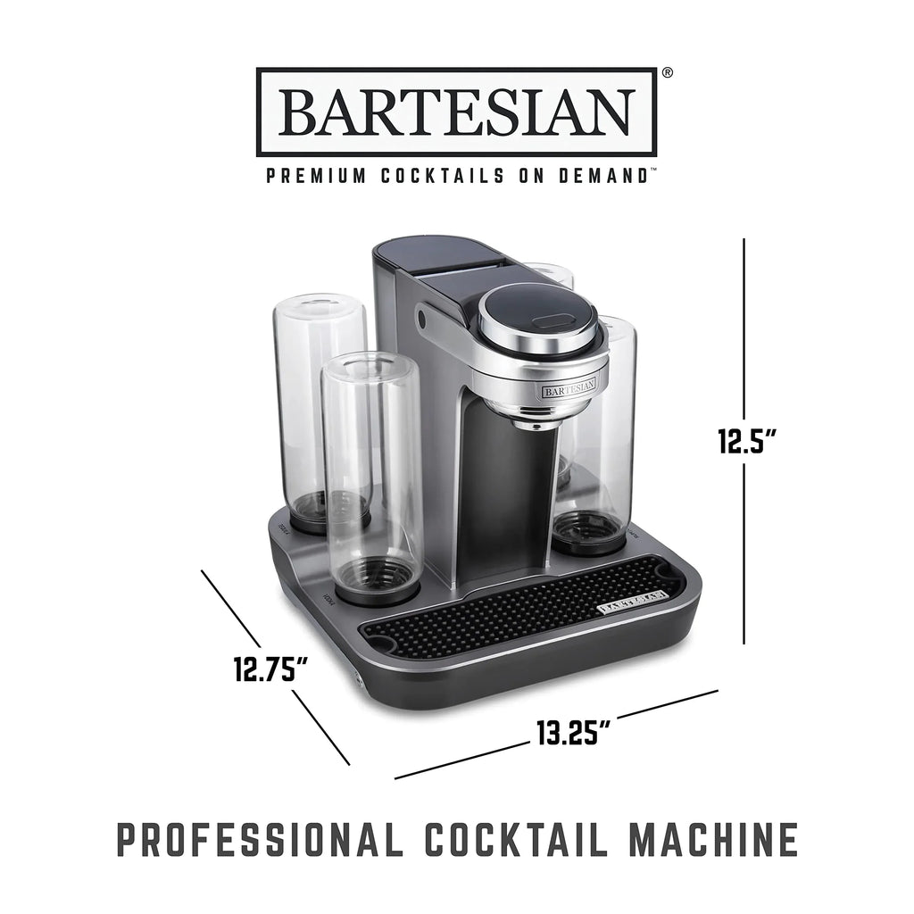 Bartesian Professional Cocktail Machine and Margarita Maker - High Capacity Bar Cocktail Mixer with 5 Premium Glass Bottles for Parties and Entertaining - Push-Button Technology and Easy Clean Design - Unique Gift Market