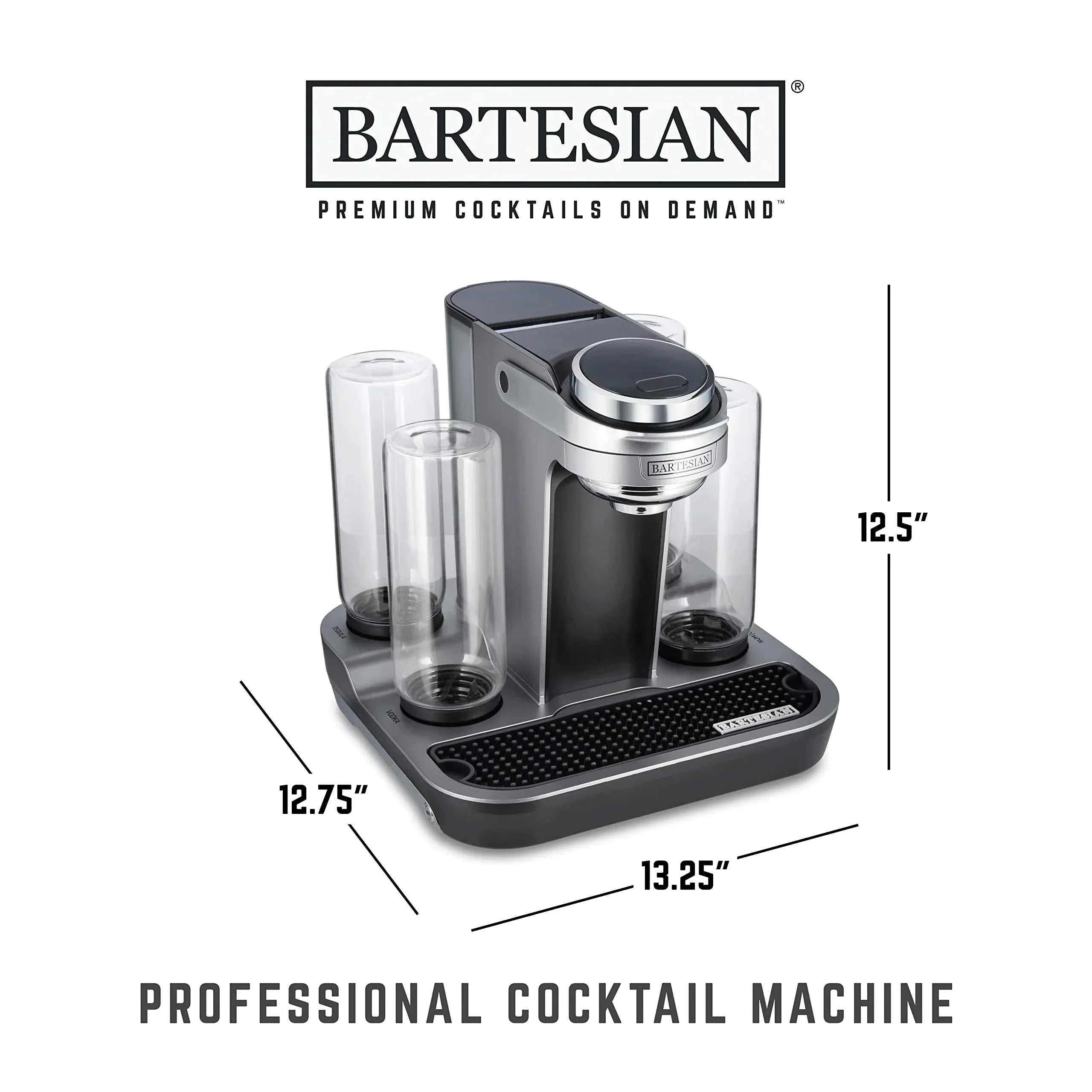 Bartesian Professional Cocktail Machine and Margarita Maker - High Capacity Bar Cocktail Mixer with 5 Premium Glass Bottles for Parties and Entertaining - Push-Button Technology and Easy Clean Design - Unique Gift Market