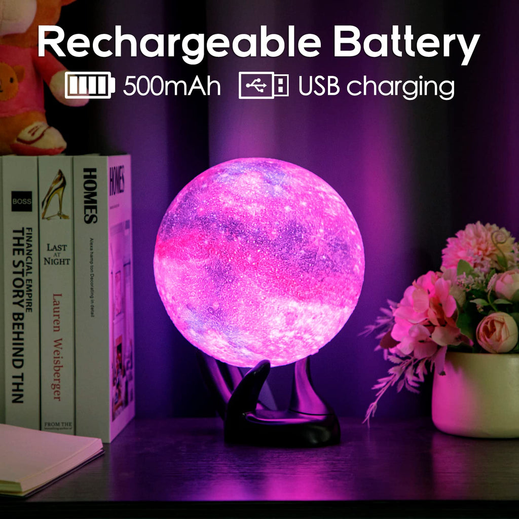 BRIGHTWORLD Moon Lamp Galaxy Lamp 5.9 inch 16 Colors LED 3D Moon Light, Remote & Touch Control Moon Night Light Christmas Gifts for Girls Boys Kids Women Birthday（Wooden Base）