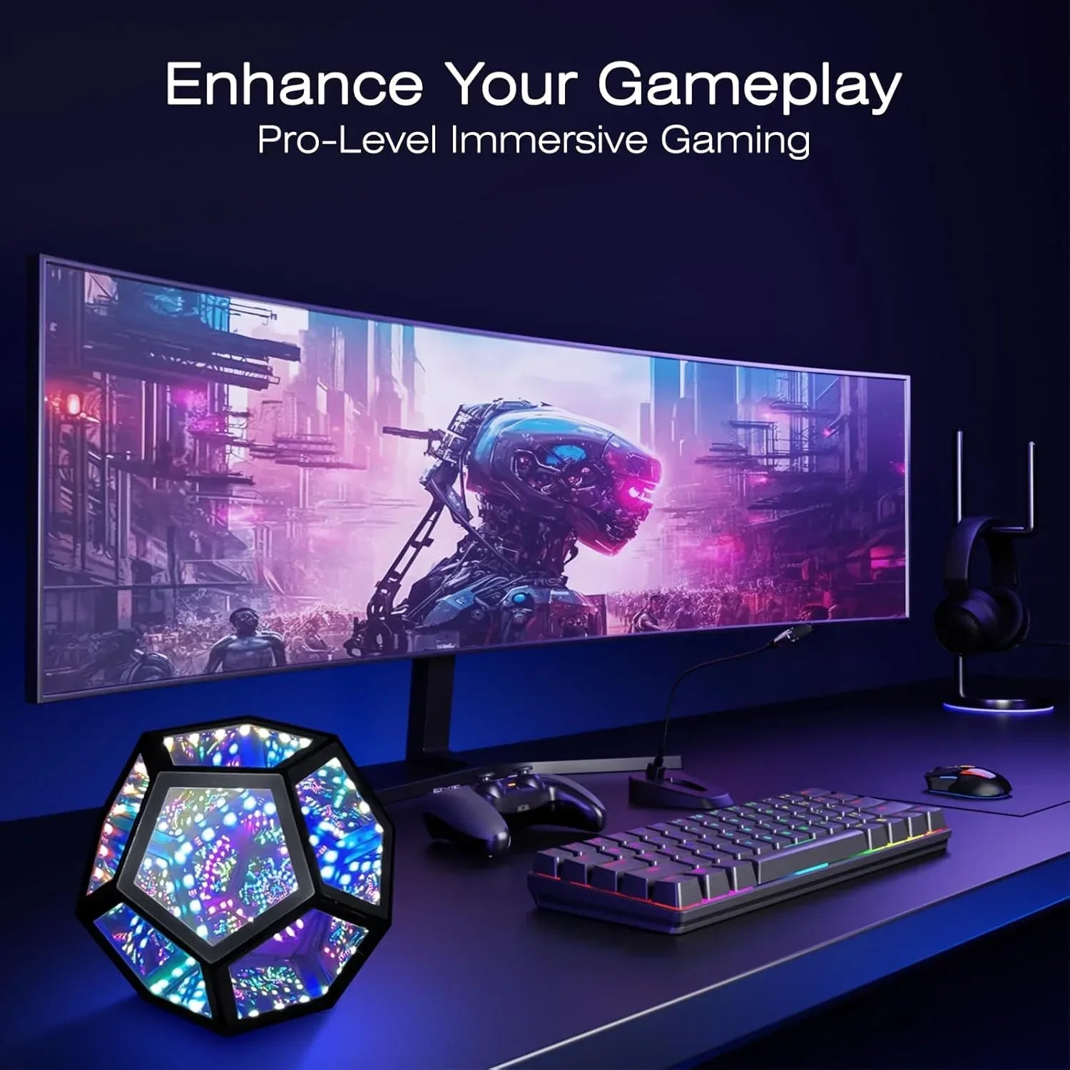 Infinity Mirror Light Infinite Dodecahedron Color Art Light for Gaming Room Decor 3D Hyper Cube RGBW Color Changing Night Lighting for Computer Gaming Desk Birthday Christmas Gift - Unique Gift Market