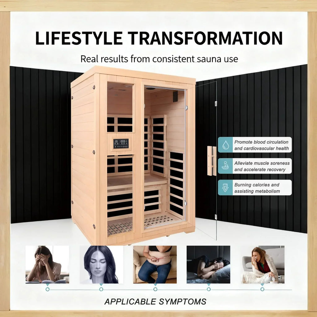 Far Infrared Sauna for 1 Person - 1050W Fast Heating, Canadian Hemlock Wood Home Sauna with Bluetooth Speaker, Chromotherapy & Oxygen Ionizer Easy Assembly Indoor Sauna for Relaxation, Detox, Home Gym - Unique Gift Market