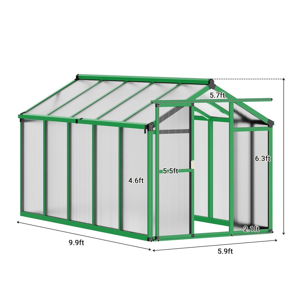 6×8FT Greenhouses for Outdoors, Aluminum Polycarbonate Greenhouses with Roof Vent - Heavy-Duty Walk-in Green Houses for All-Season Backyard Gardening