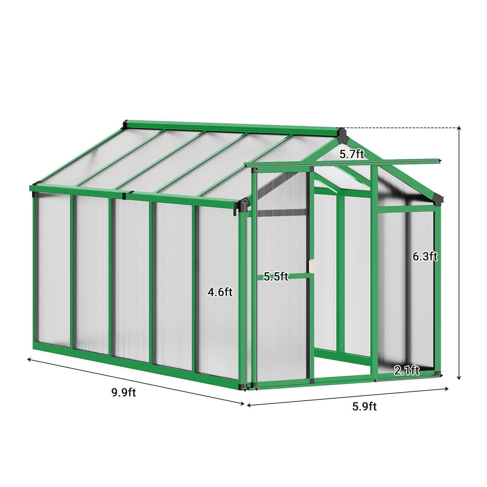 6×8FT Greenhouses for Outdoors, Aluminum Polycarbonate Greenhouses with Roof Vent - Heavy-Duty Walk-in Green Houses for All-Season Backyard Gardening