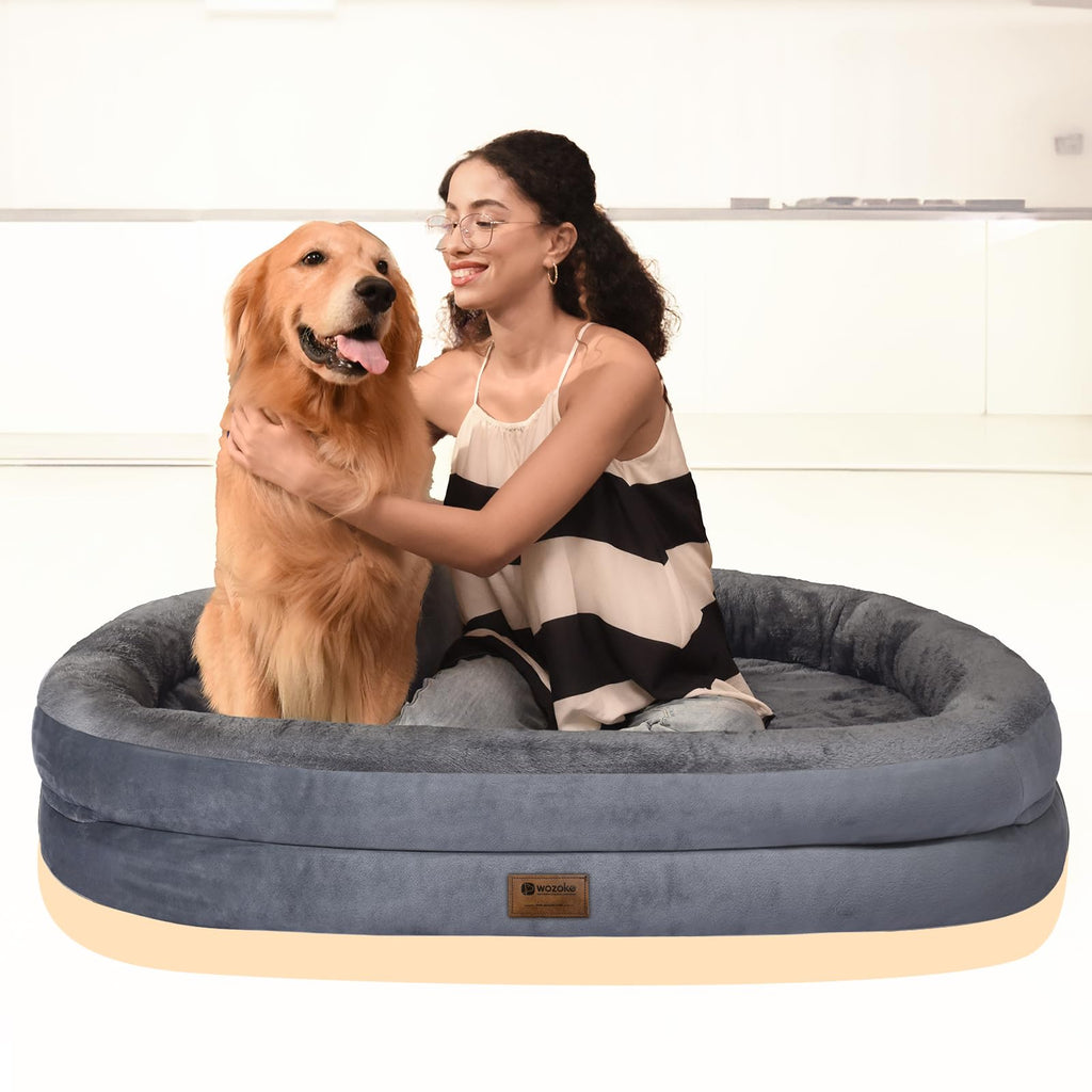 Giant Human Dog Bed for Adults and Pets, 74"x50"x12" Durable Memory Foam for Full-Body Comfort, Waterproof & Machine Washable Cover, Family Shared Lounger for Any Room, Grey