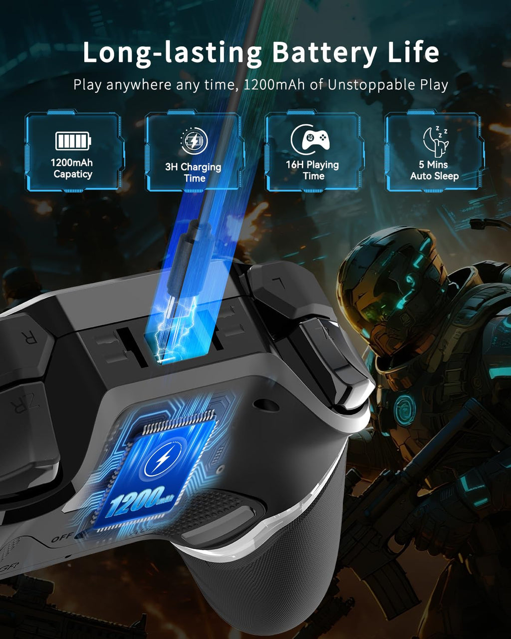 Mobile Gaming Controller for iPhone/iOS/Android/Switch/Laptop, Wired Control for PC/Steam, Wireless Phone Controller Gamepad with Programmable/Vibration/6-Axis Gyro/Turbo/RGB Light(with Phone Clip)
