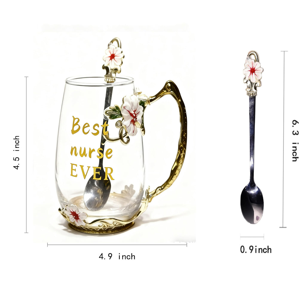 Best Gifts For Women Mom Blue Glass Coffee Tea Mug Unique Birthday Christmas Gift For Women Who Have Everything, Gift For Her Tea Cup with Spoon Sets (Blue-Tal)