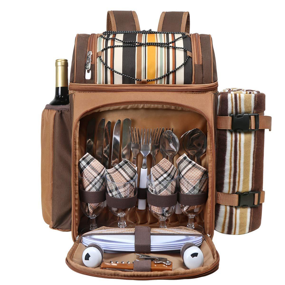 Hap Tim Picnic Basket Backpack for 2 Person with 2 Insulated Cooler Compartment, Wine Holder, Fleece Blanket, Cutlery Set, Wedding Gifts for Couples, Bridal Shower Gifts, Engagement Gifts - Unique Gift Market