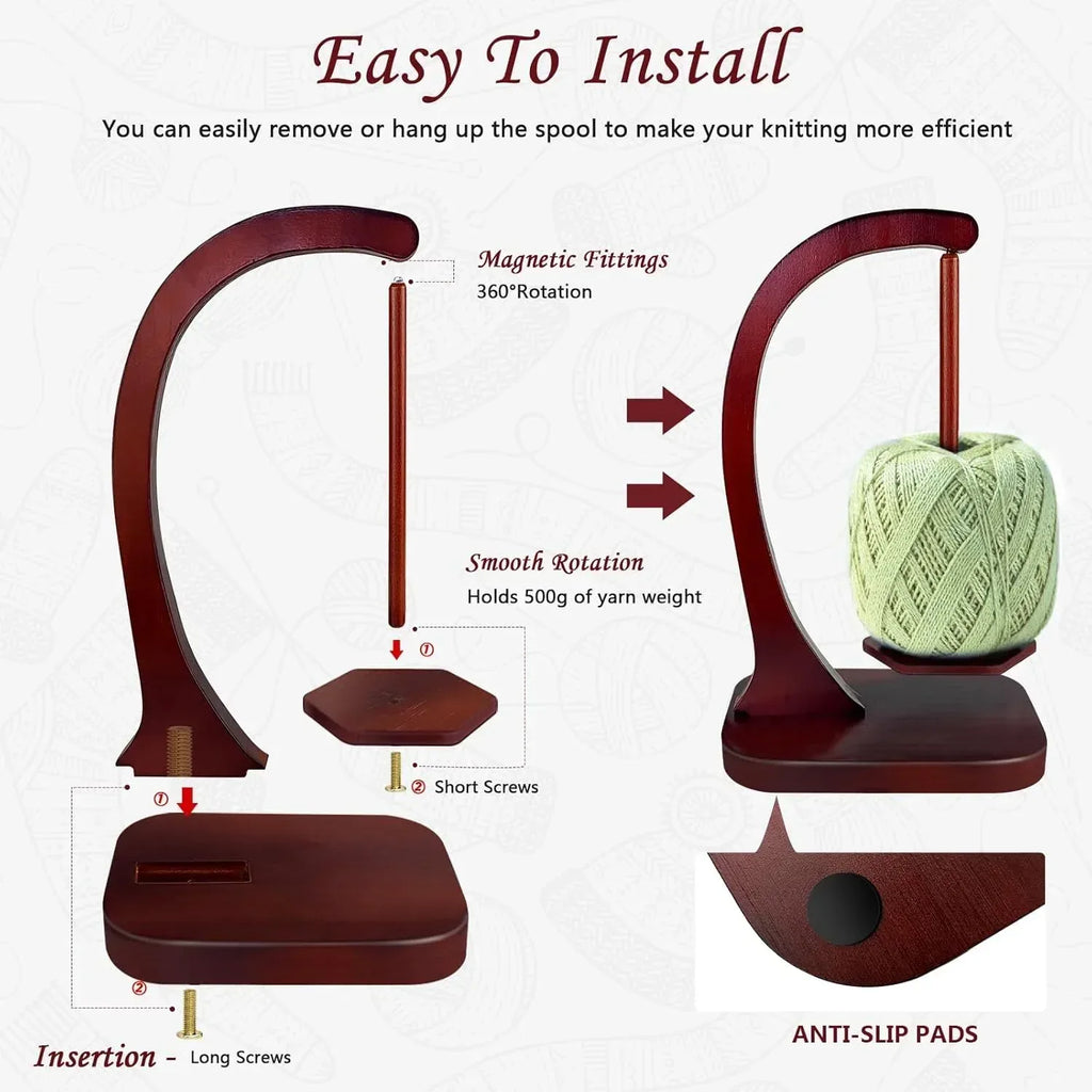 JUCPASH Yarn Holder for Crocheting and Knitting, Wooden Yarn Spinner with Magnetic Rotating Mechanism and Anti-Slip Pads, Crochet Accessories Birthday Gifts for Women Mom Wife Grandma Mother (Brown) - Unique Gift Market