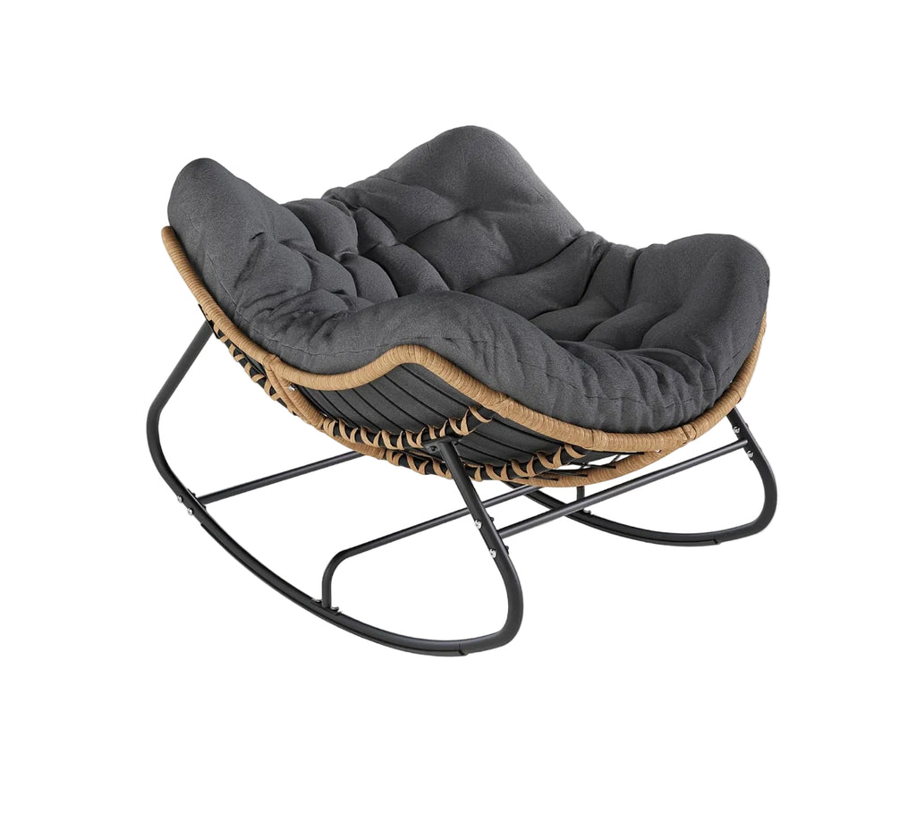SWITTE Outdoor Rocking Chair, Oversized Patio Papasan Rocker, Comfy Wicker Reading Lounge, Indoor Egg Chair for Bedroom, Living Room, Porch, Garden, Lawn-Dark Grey