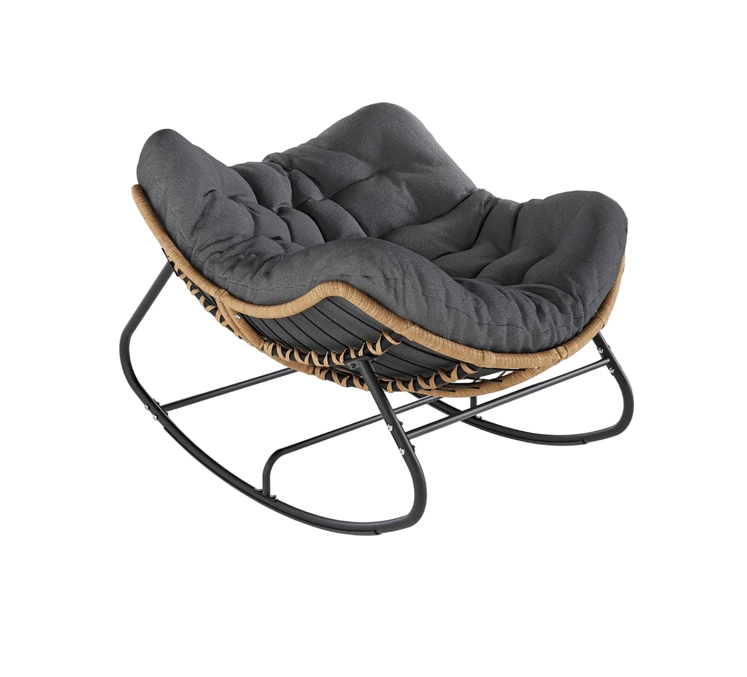 SWITTE Outdoor Rocking Chair, Oversized Patio Papasan Rocker, Comfy Wicker Reading Lounge, Indoor Egg Chair for Bedroom, Living Room, Porch, Garden, Lawn-Dark Grey