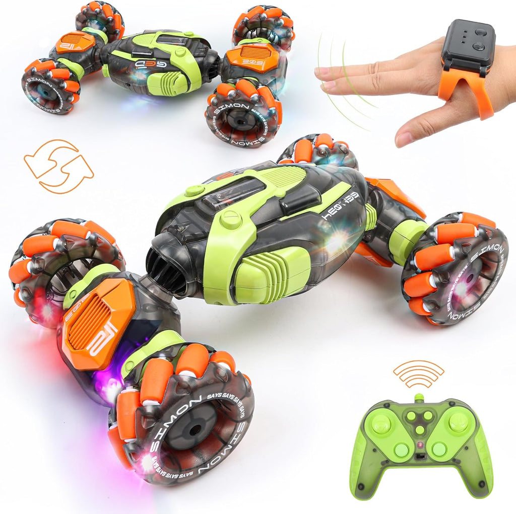 Gesture Sensing RC Stunt Car - Remote & Hand-Controlled Drift Toy for Kids Ages 5-7 6-8 9 10 11 12 Year Old, 4WD, Double-Sided Driving with Lights & Music
