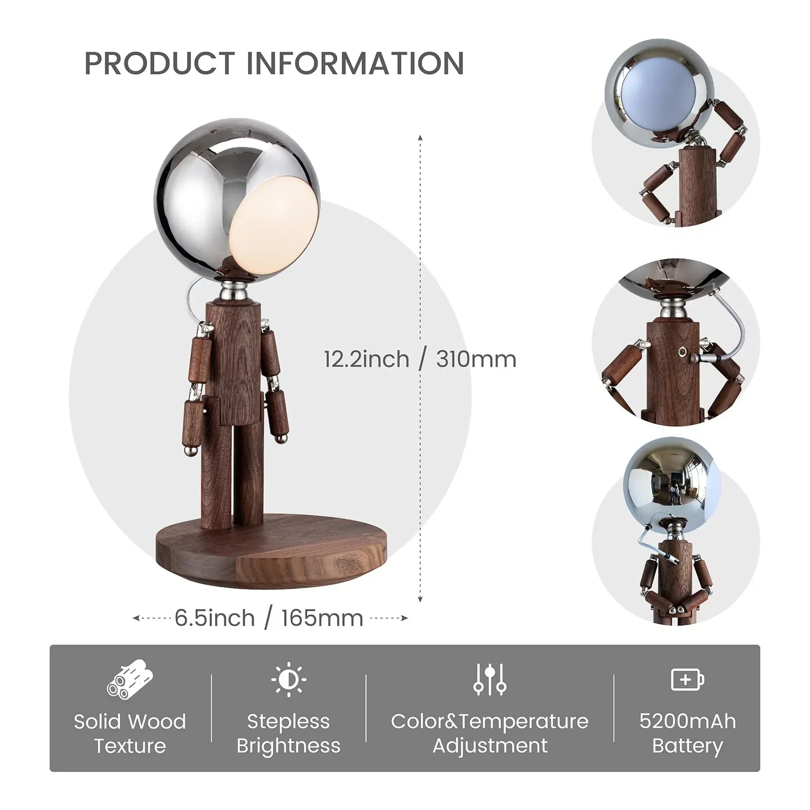 Cordless Table Lamp, Rechargeable Wooden Table Lamp with Touch Control & Adjustable Brightness, Cordless Decorative Bedside Lamp for Bedroom, Home Decor & Unique Gifts, Black Walnut - Unique Gift Market
