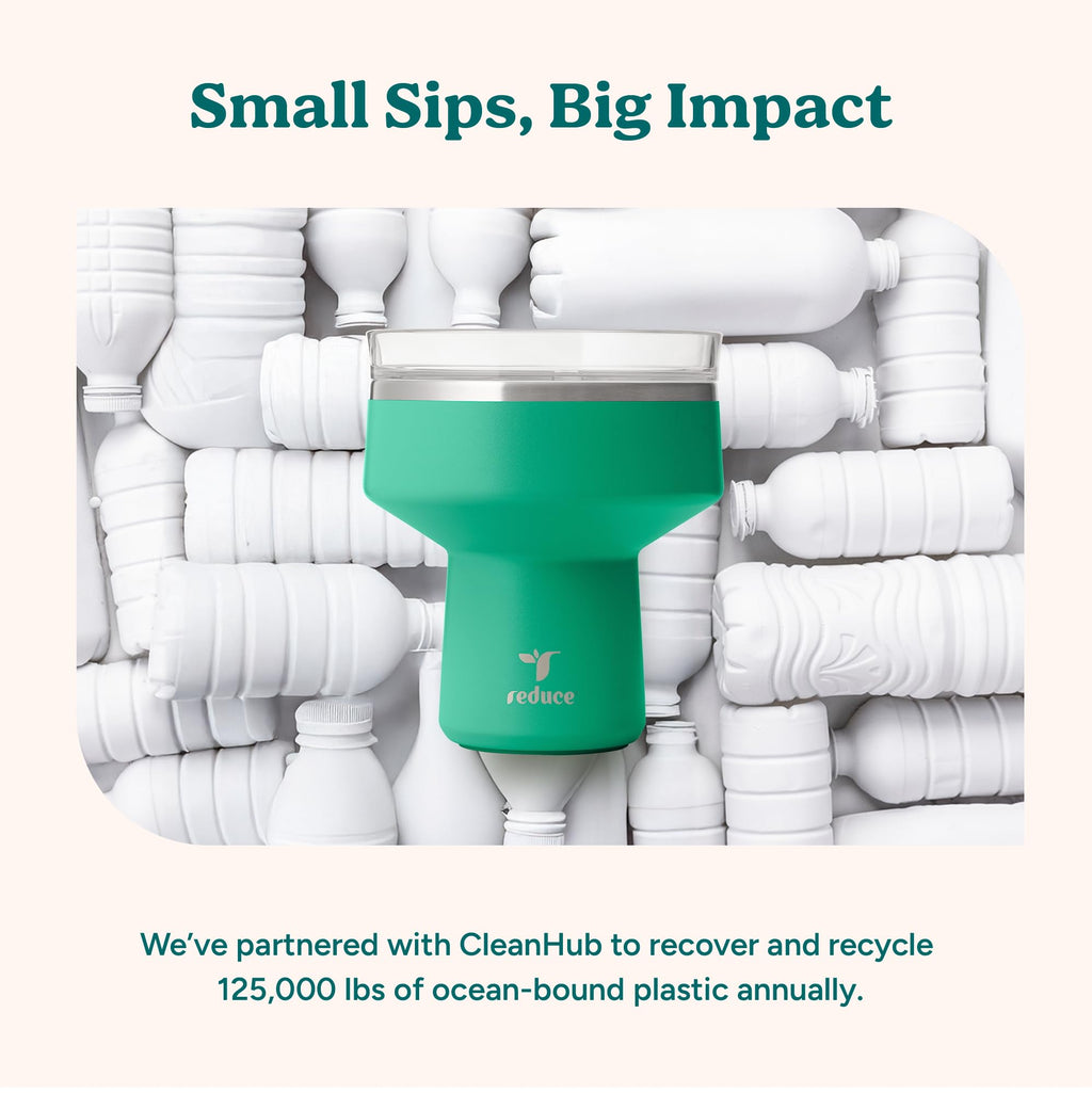 REDUCE Saltini 16 oz Cocktail Tumbler - Insulated Margarita Tumbler with Lid - Keeps Drinks Cold for 10 Hours - 360 Sippable Martini Glass Alternative - Shatterproof, Perfect for Parties - Sea Glass
