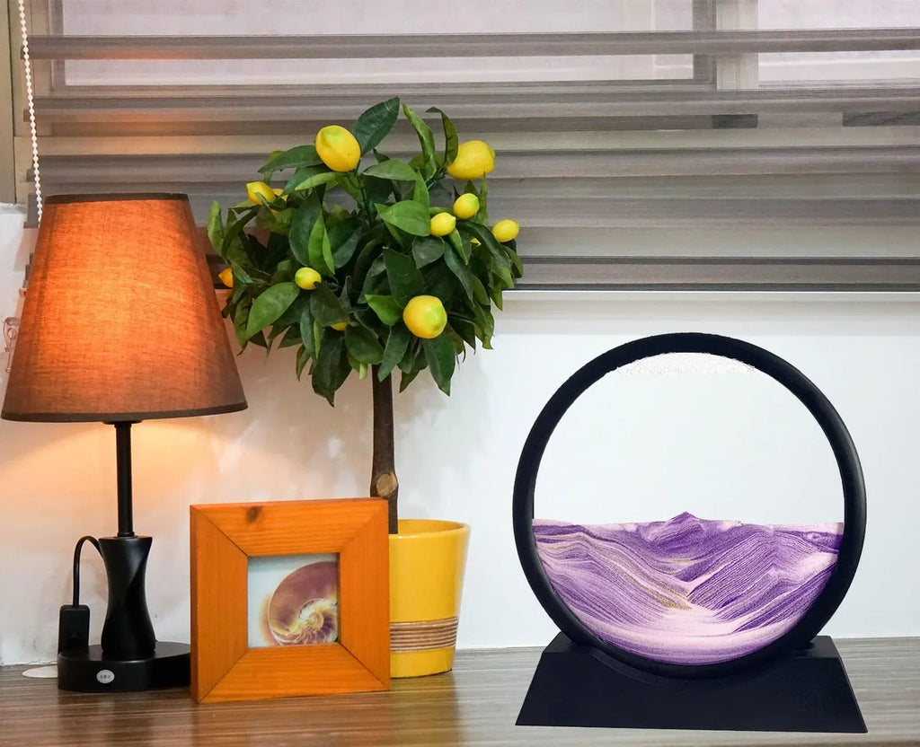 Moving Sand Art Picture - Sand Art Liquid Motion 3D Deep Sea Sandscape, Round Glass Frame Display Flowing Sand Relaxing Toy for Desktop Home Office Work Ocean Decor(Black, 7") - Unique Gift Market