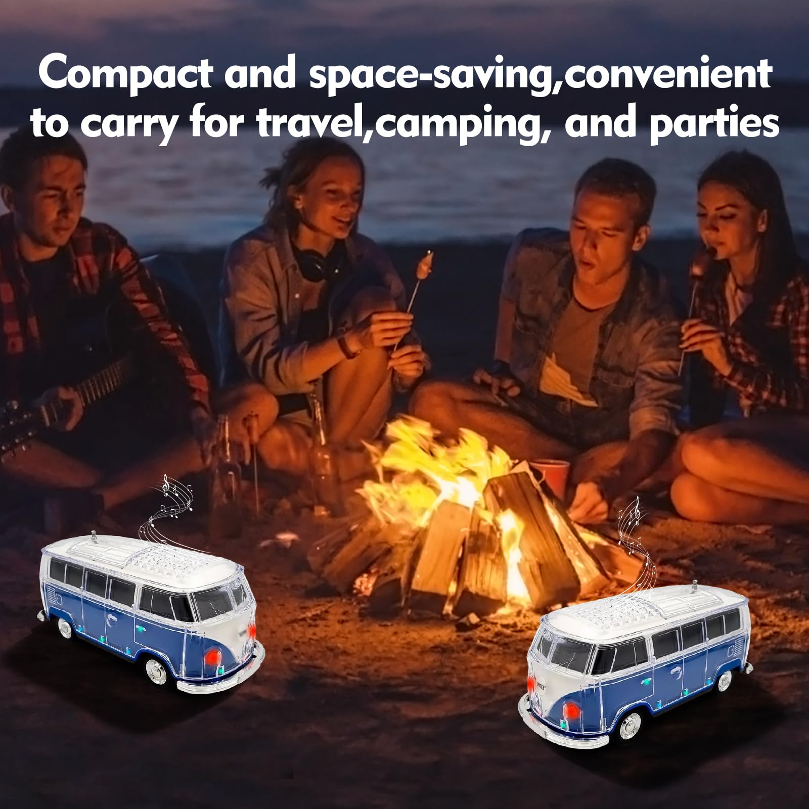 Mini Bus Bluetooth Speaker with Microphone, Portable Speaker Bluetooth, Small Speakers Bluetooth Wireless, LED Light, USB/TF, Car Design, Gift for Men, Men Birthday Gift Ideas (Green)