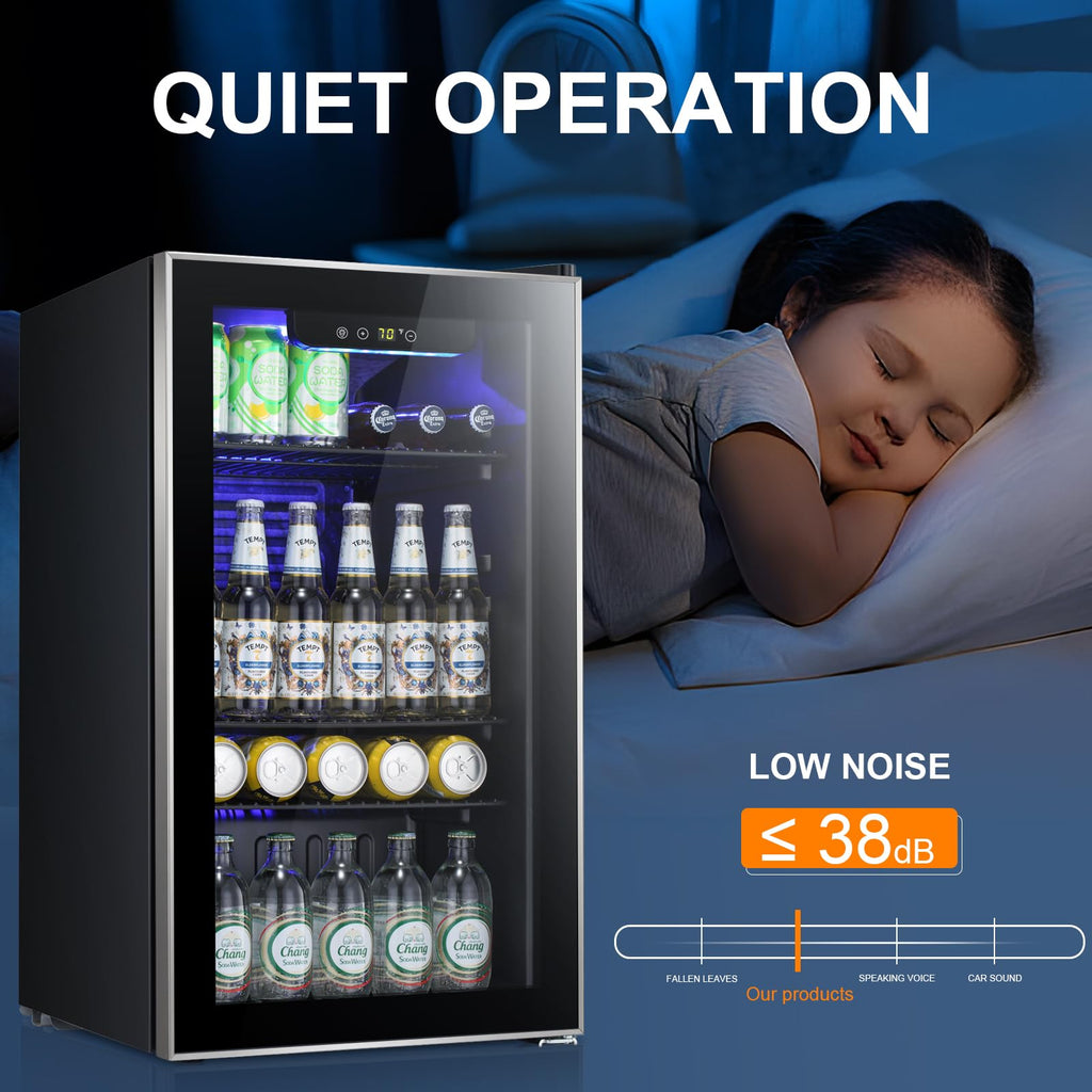 Antarctic Star 18L Beverage Refrigerator Cooler 24Can, Mini Fridge with Quiet Compressor, LED Light,Freestanding Small Fridge with Electronic Temperature Control for Home and Bar(40-61 ℉)