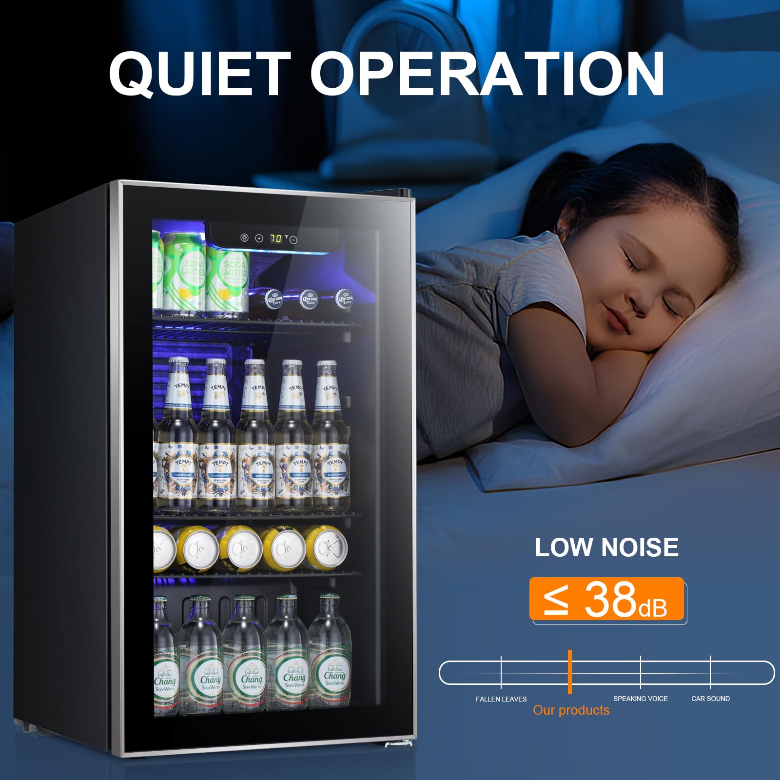 Antarctic Star 18L Beverage Refrigerator Cooler 24Can, Mini Fridge with Quiet Compressor, LED Light,Freestanding Small Fridge with Electronic Temperature Control for Home and Bar(40-61 ℉)