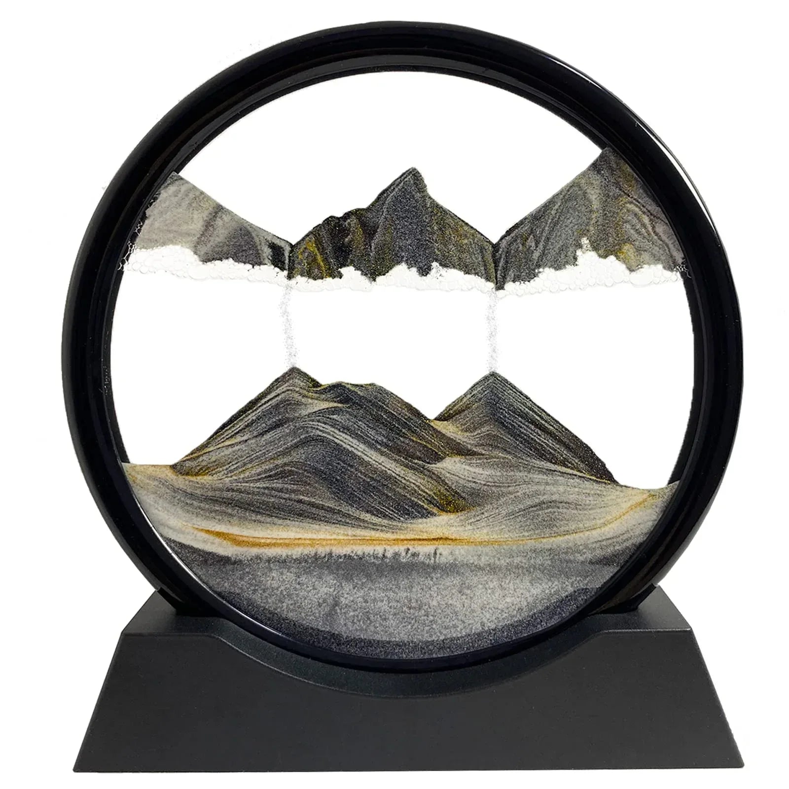 Moving Sand Art Picture - Sand Art Liquid Motion 3D Deep Sea Sandscape, Round Glass Frame Display Flowing Sand Relaxing Toy for Desktop Home Office Work Ocean Decor(Black, 7") - Unique Gift Market