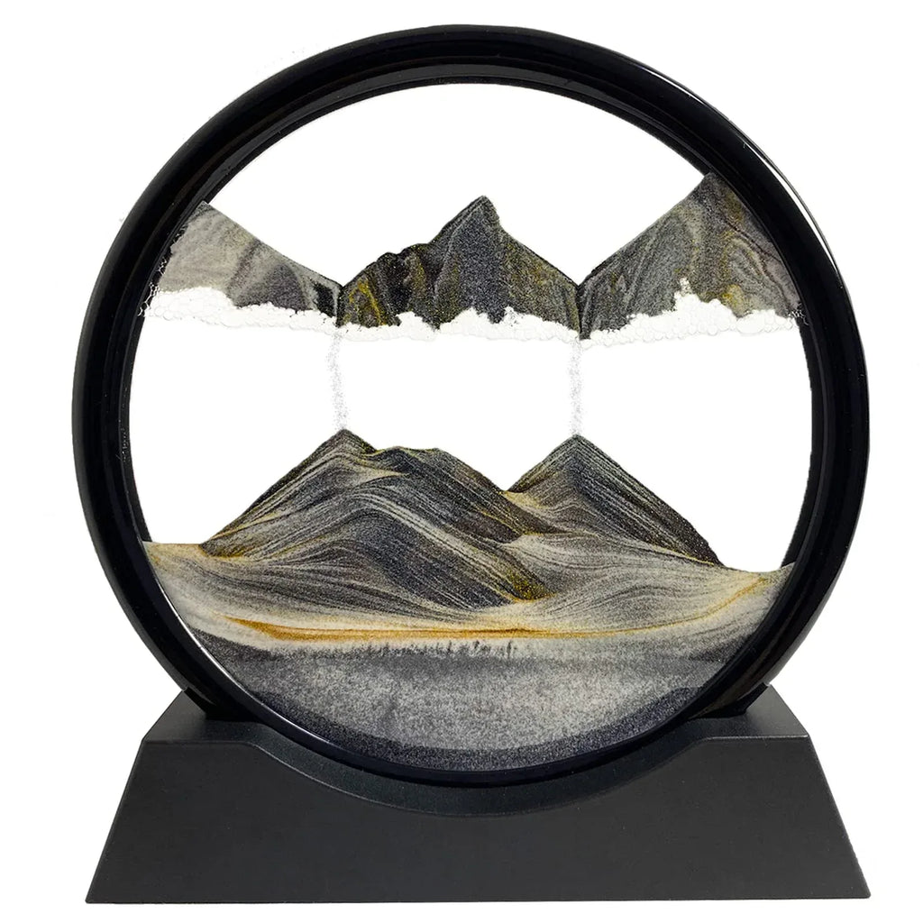 Moving Sand Art Picture - Sand Art Liquid Motion 3D Deep Sea Sandscape, Round Glass Frame Display Flowing Sand Relaxing Toy for Desktop Home Office Work Ocean Decor(Black, 7") - Unique Gift Market