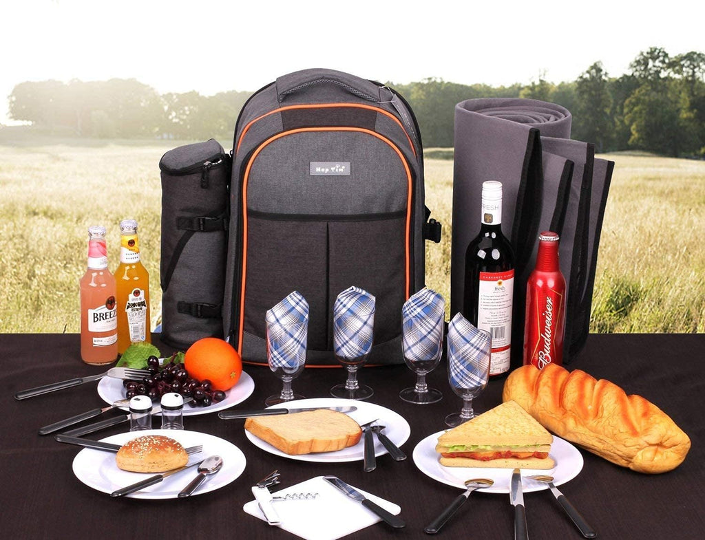 Hap Tim Picnic Basket Backpack for 2 Person with 2 Insulated Cooler Compartment, Wine Holder, Fleece Blanket, Cutlery Set, Wedding Gifts for Couples, Bridal Shower Gifts, Engagement Gifts