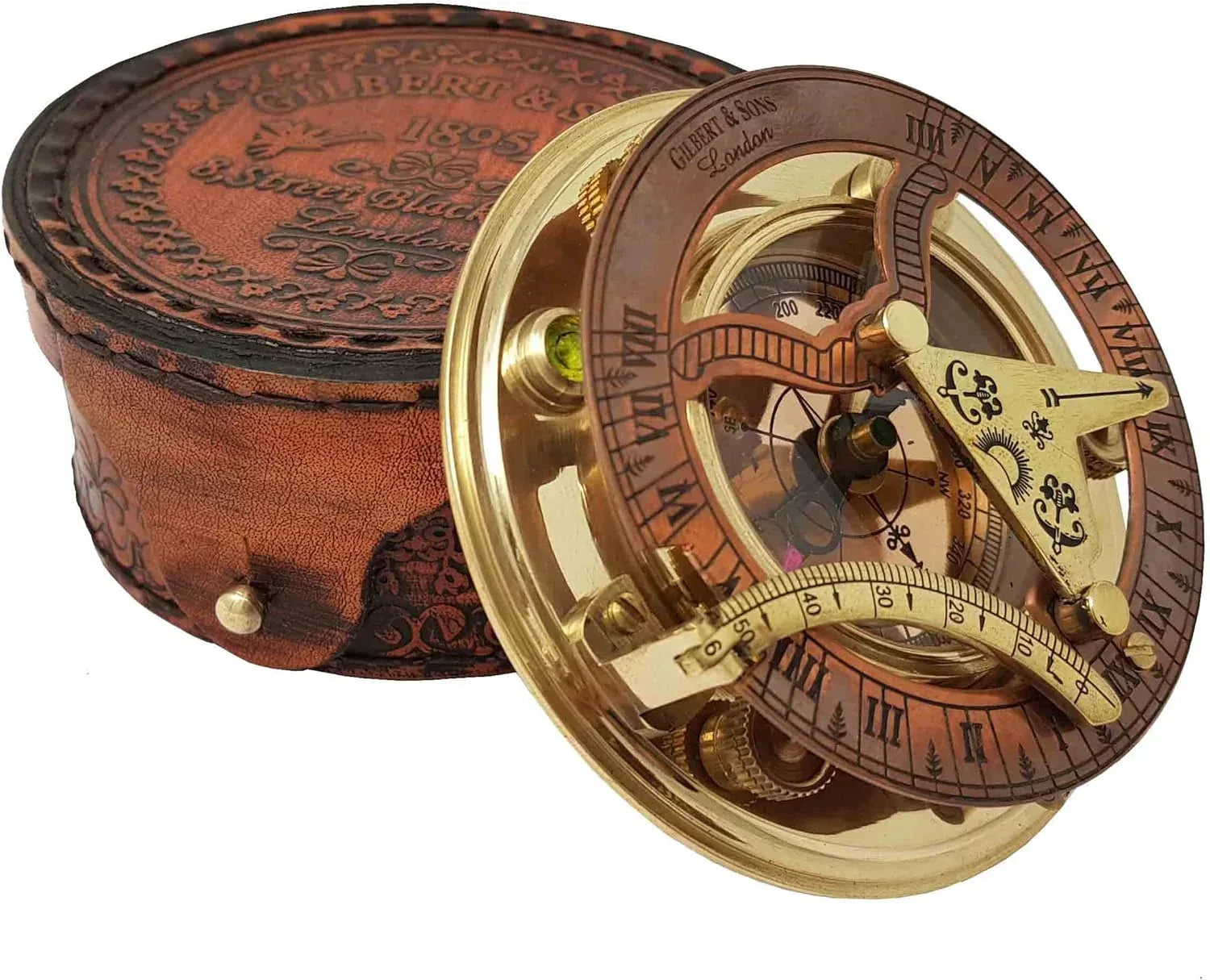 Brass Nautical - Antique Brass & Copper Sundial Compass, Sundial Clock in Box Gift Sun Clock Ship Replica Watch - Unique Gift Market