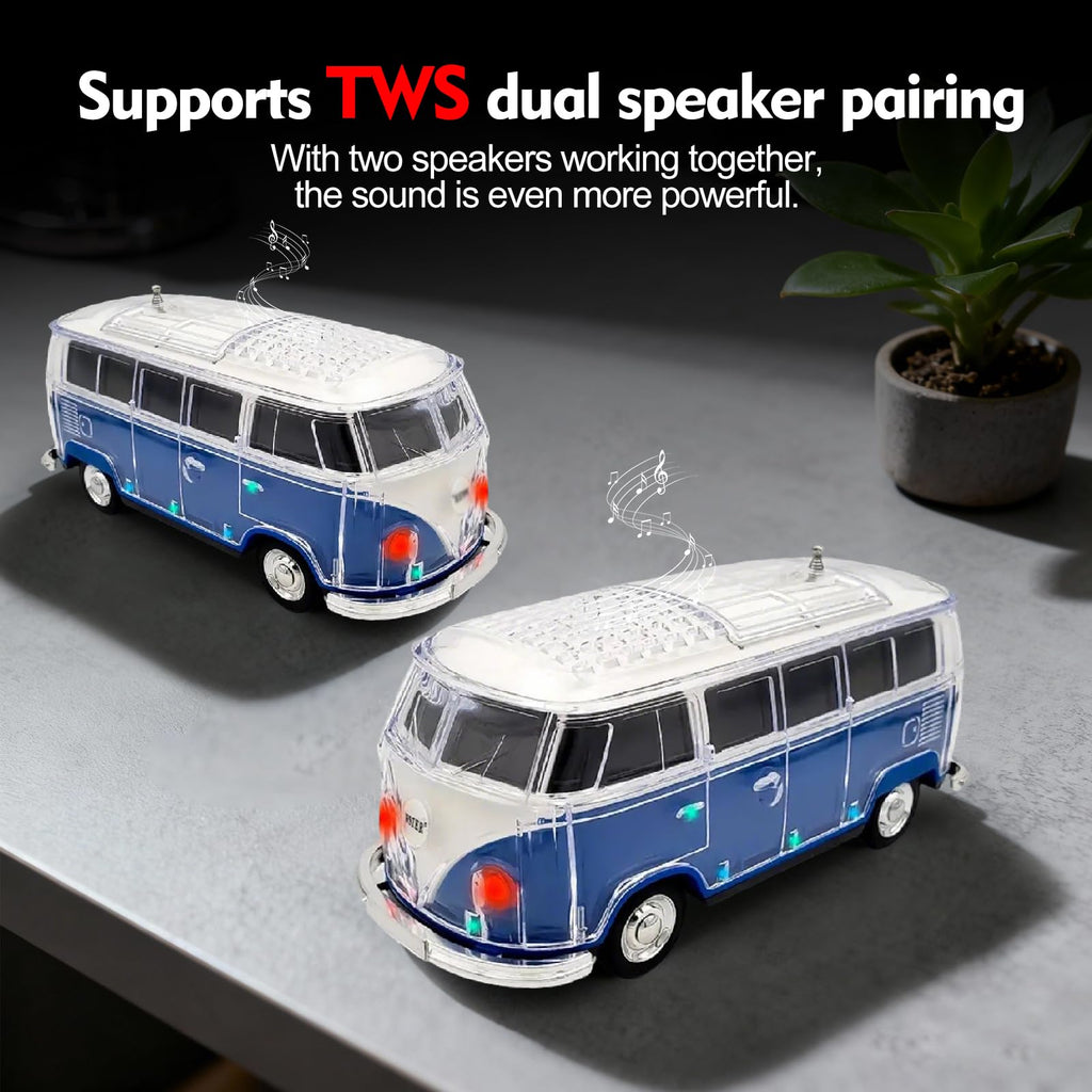Mini Bus Bluetooth Speaker with Microphone, Portable Speaker Bluetooth, Small Speakers Bluetooth Wireless, LED Light, USB/TF, Car Design, Gift for Men, Men Birthday Gift Ideas (Green)