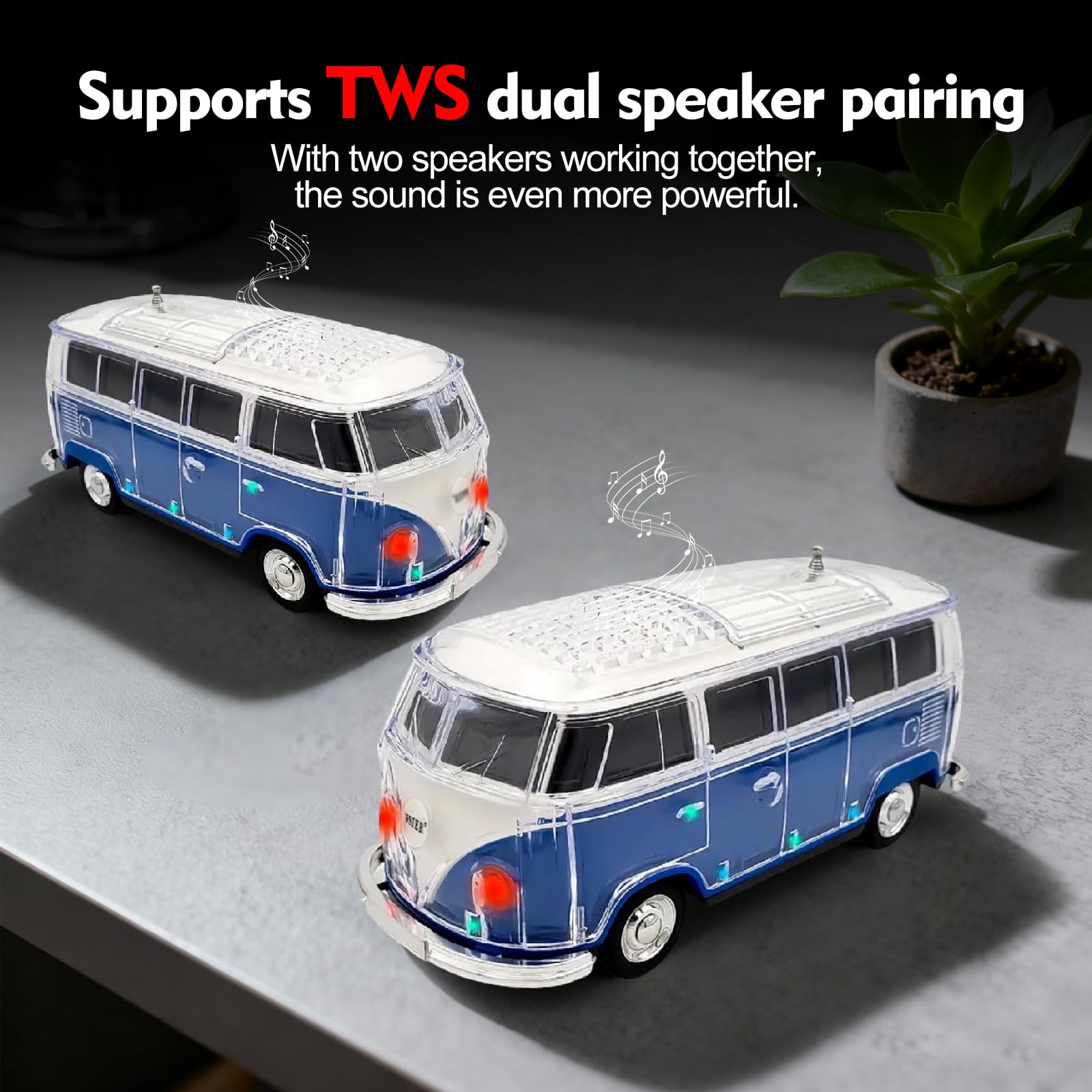 Mini Bus Bluetooth Speaker with Microphone, Portable Speaker Bluetooth, Small Speakers Bluetooth Wireless, LED Light, USB/TF, Car Design, Gift for Men, Men Birthday Gift Ideas (Green)
