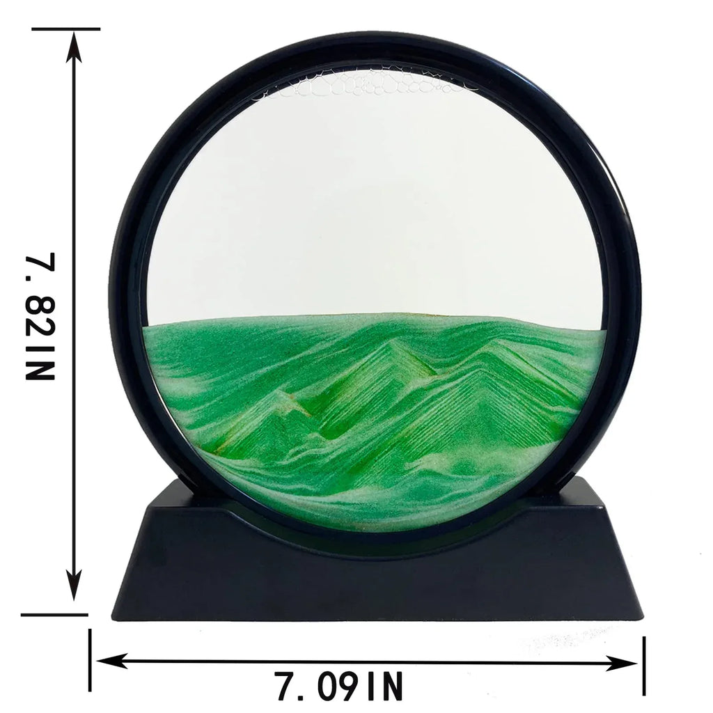 Moving Sand Art Picture - Sand Art Liquid Motion 3D Deep Sea Sandscape, Round Glass Frame Display Flowing Sand Relaxing Toy for Desktop Home Office Work Ocean Decor(Black, 7") - Unique Gift Market