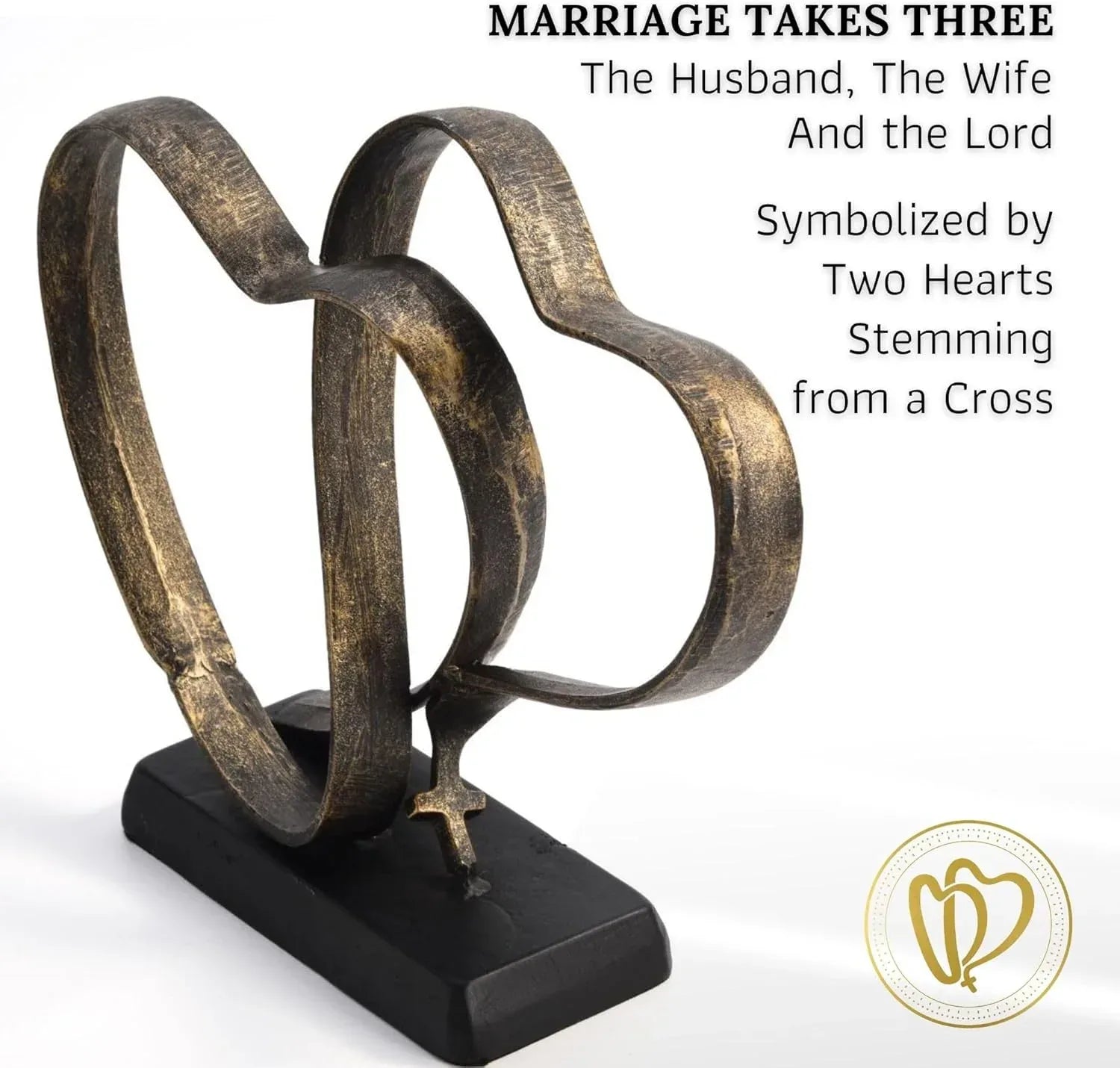 Wedding Anniversary Couples Gift - Two Hearts and Cross Iron Sculpture, Heart Decoration Gift for Her and Him, 1st to 50th or 60th Anniversary, Includes Present Box and Poem Card - Unique Gift Market