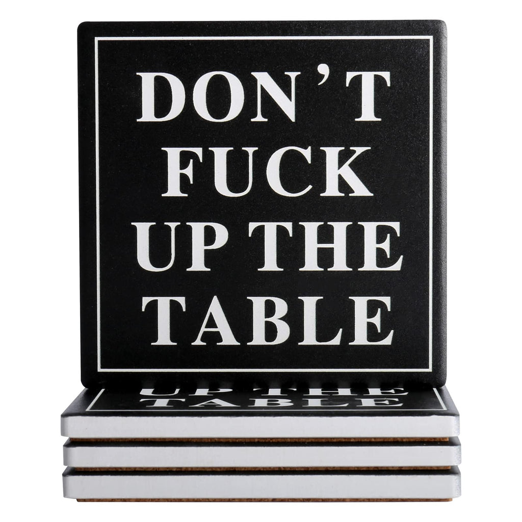 Funny Drink Coasters Ceramic Absorbent Coasters, Don't up The Table Unique Stone Drink Coaster with Cork Back for Coffee Table, Living Room, Family and Friends (Round-White, 6)