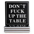 Funny Drink Coasters Ceramic Absorbent Coasters, Don't up The Table Unique Stone Drink Coaster with Cork Back for Coffee Table, Living Room, Family and Friends (Round-White, 6)