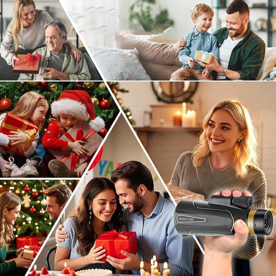 Birthday Gifts for Men Dad Husband Him Young, 12x60 Powerful Monocular Telescope with Phone Adapter & Tripod, SMC & BAK4 Prism, for Fathers Day, Hiking Gifts for Outdoors Lover